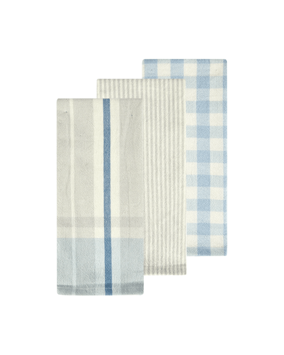 3 Pack Blue Patterned Tea Towels