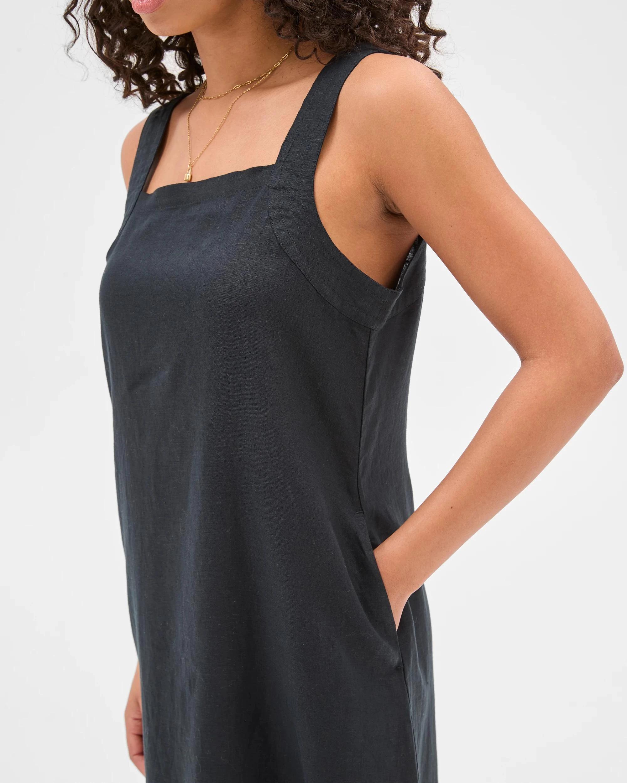 5 Target Woman European Linen Sleeveless Stitch Detail Maxi Dress BLACK, 5 of 6