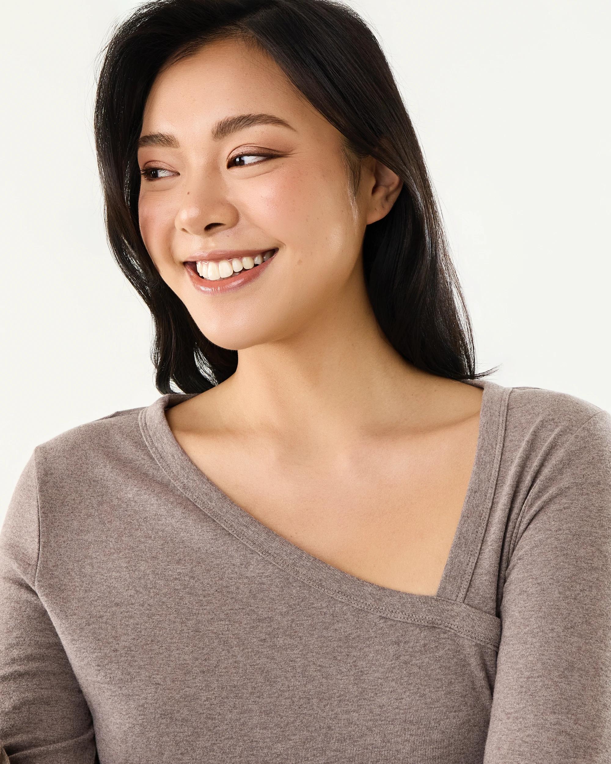 3 Long Sleeve Asymmetric Neck Top Taupe Mrl, 3 of 4