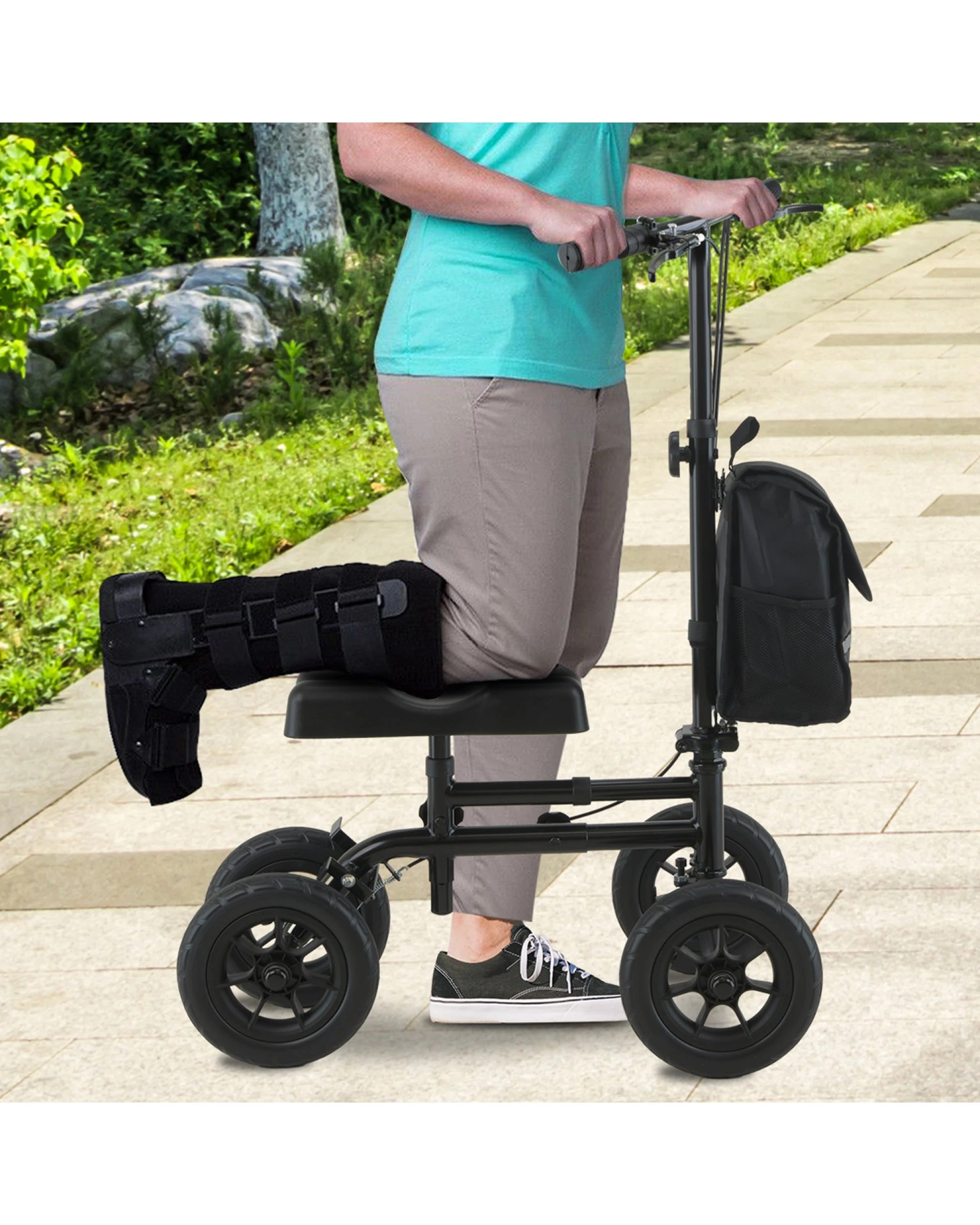 5 Orthonica Foldable Steel Knee Scooter 136kg Capacity, Height-Adjustable Walker - Black, 5 of 9
