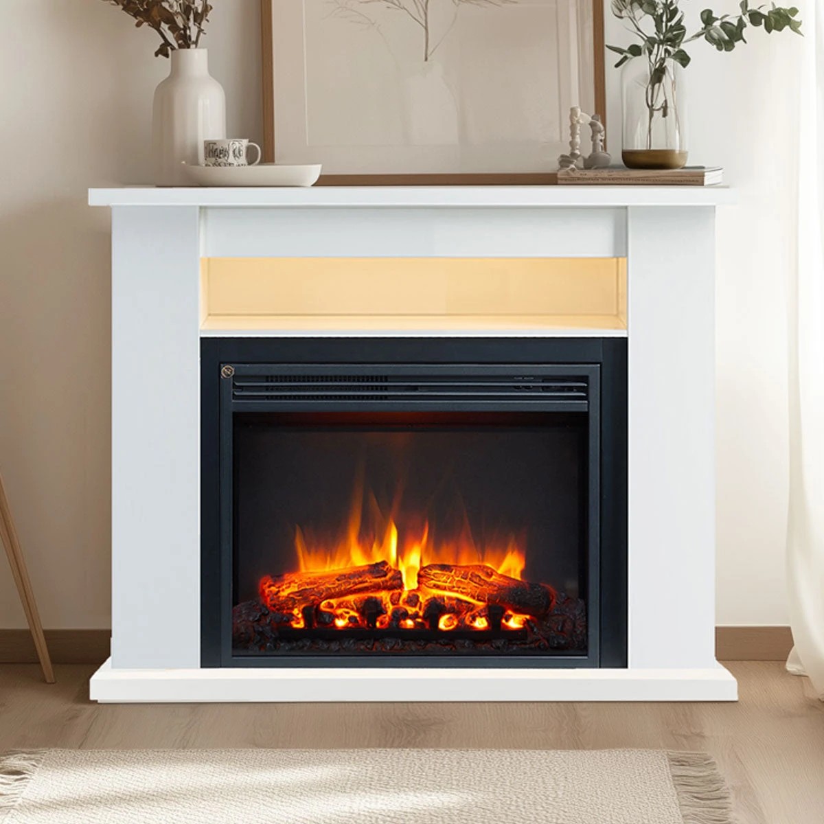 1 Moda Living Quartz Electric Fireplace Heater White Mantel Suite - White, 1 of 2