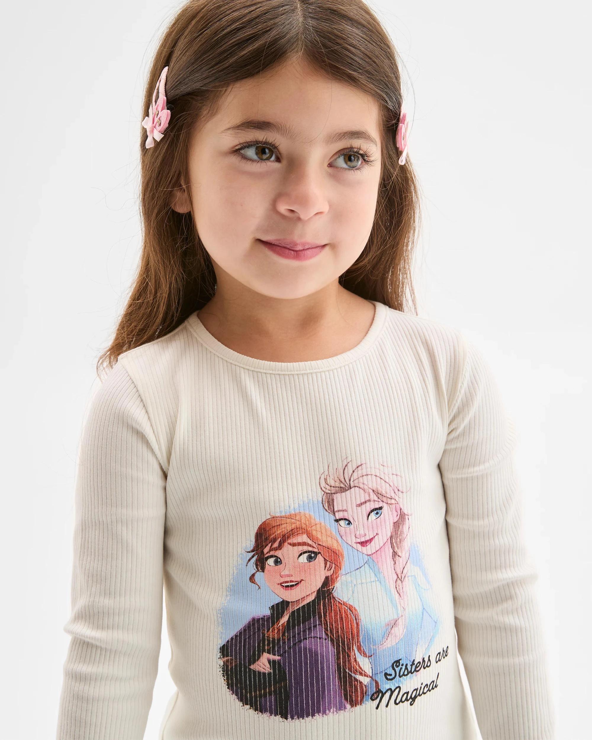 1 Disney Frozen Australian Cotton Blend Long Sleeve Rib T-Shirt WHITE BASE, 1 of 4