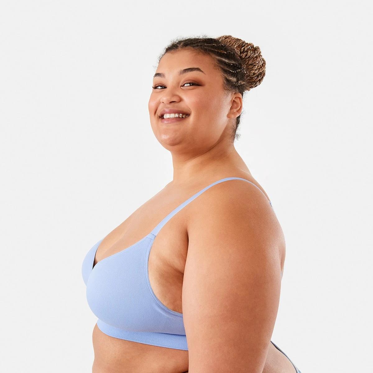 2 Full Figure Wirefree Seamfree T-Shirt Bra Hydra Blue, 2 of 6