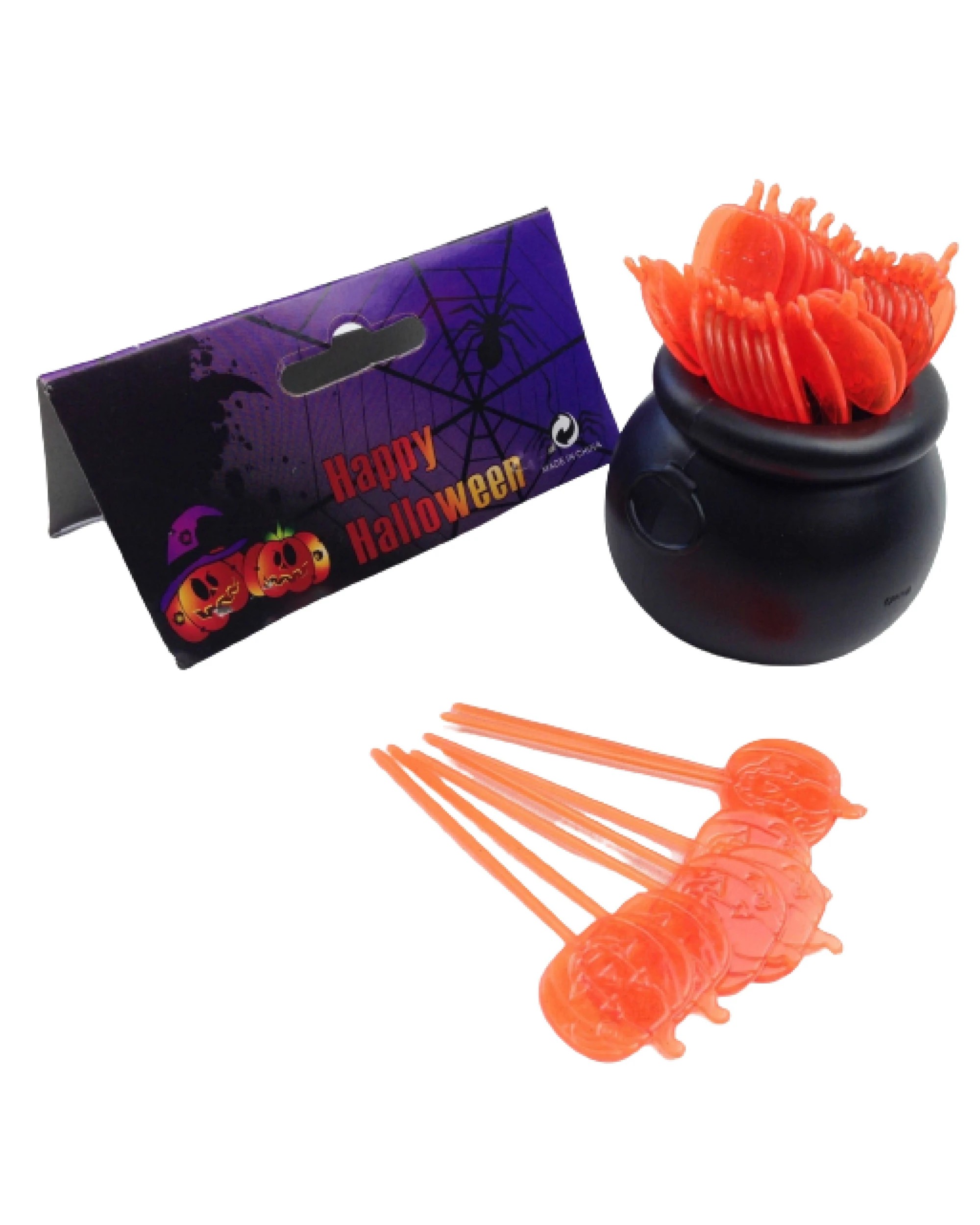 1 BR Costumes Halloween Cauldron Cupcake Picks with Pumpkin Design, 1 of 4