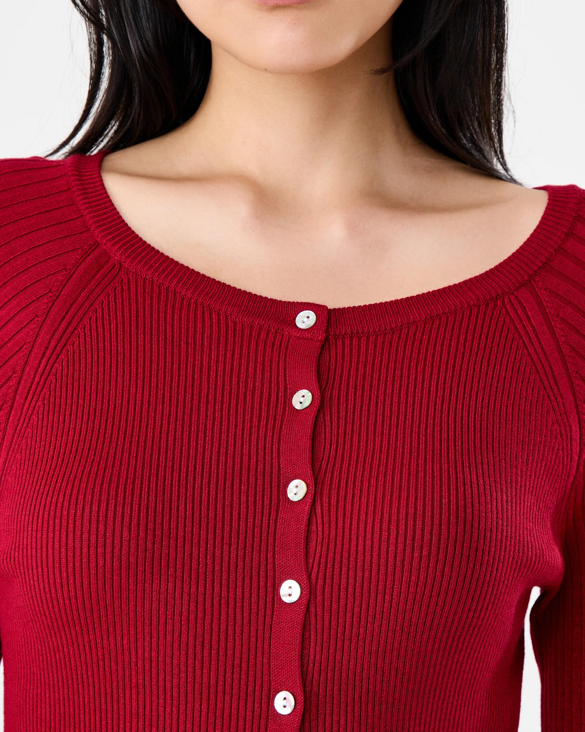 4 Long Sleeve Button Raglan Top Spice Red, 4 of 6
