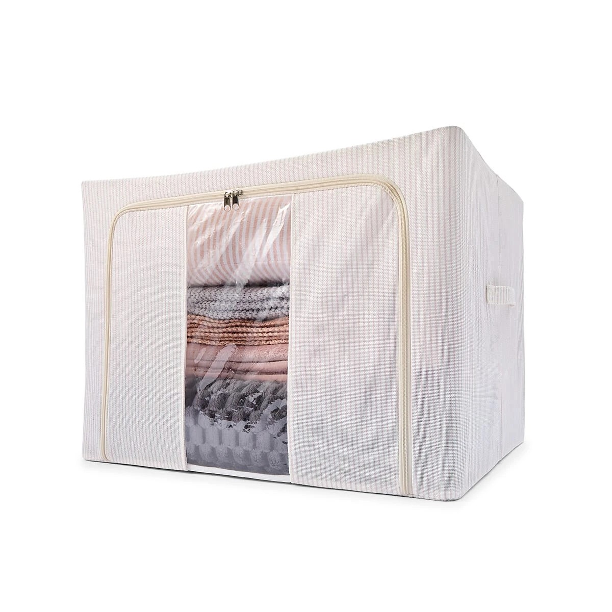 1 Linen Look Collapsible Box with Window - Extra Large, Stripe, 1 of 10