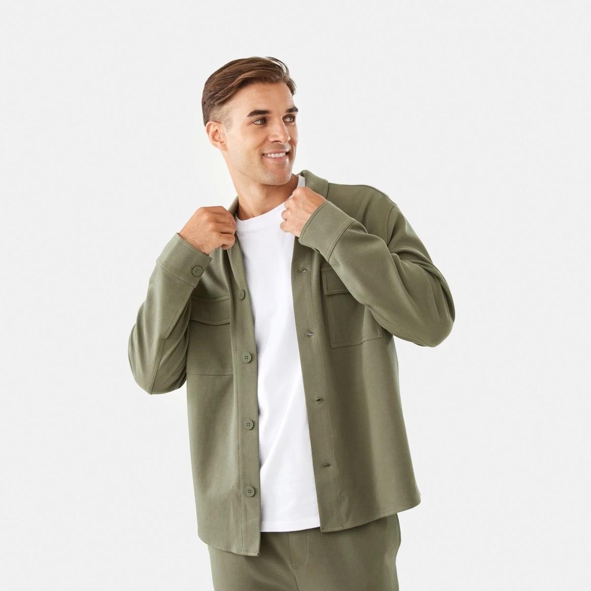 1 Long Sleeve Textured Knit Shirt Khaki, 1 of 8