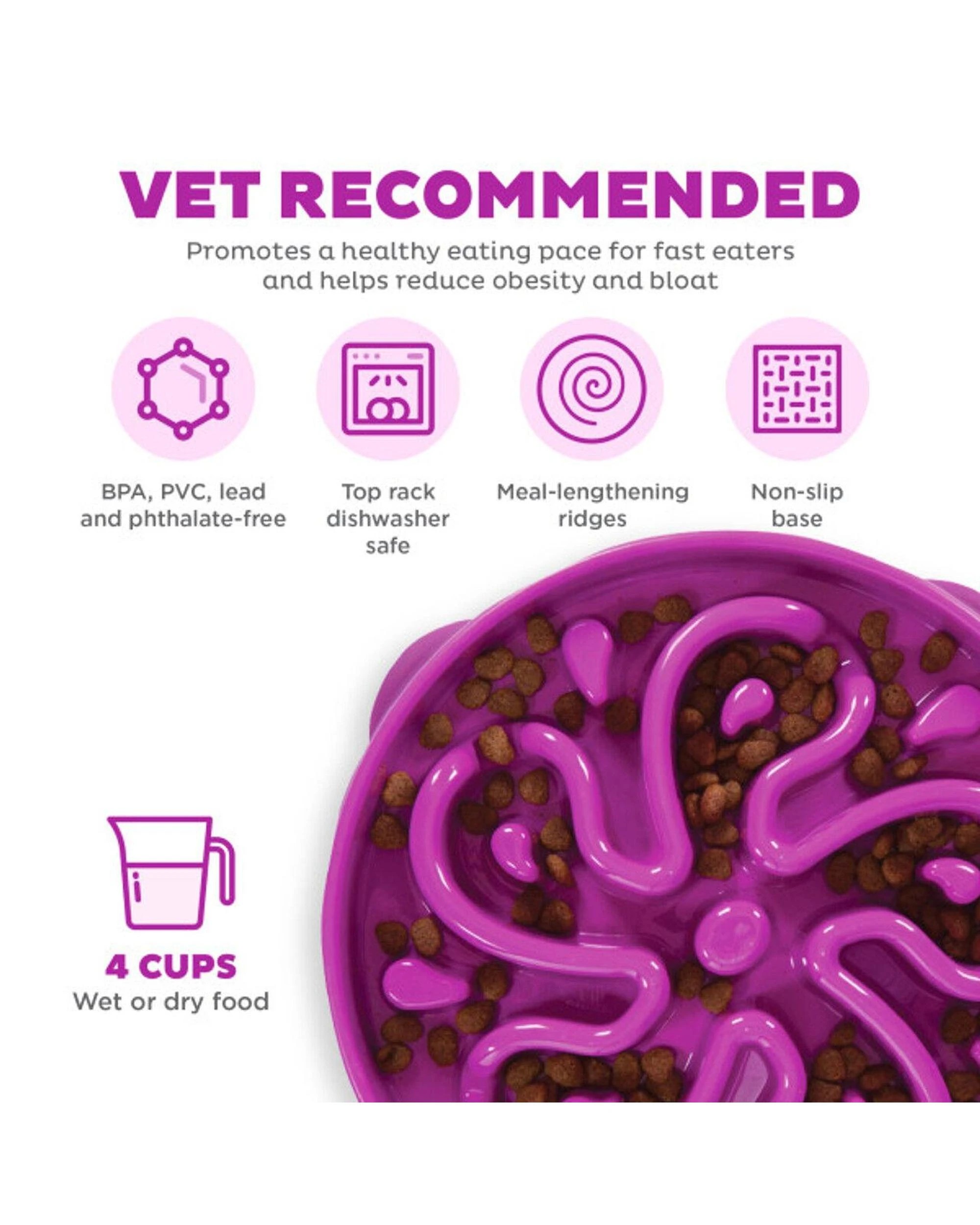 3 Outward Hound Fun Feeder Interactive Slow Bowl Flower for Dogs Purple Large, 3 of 6