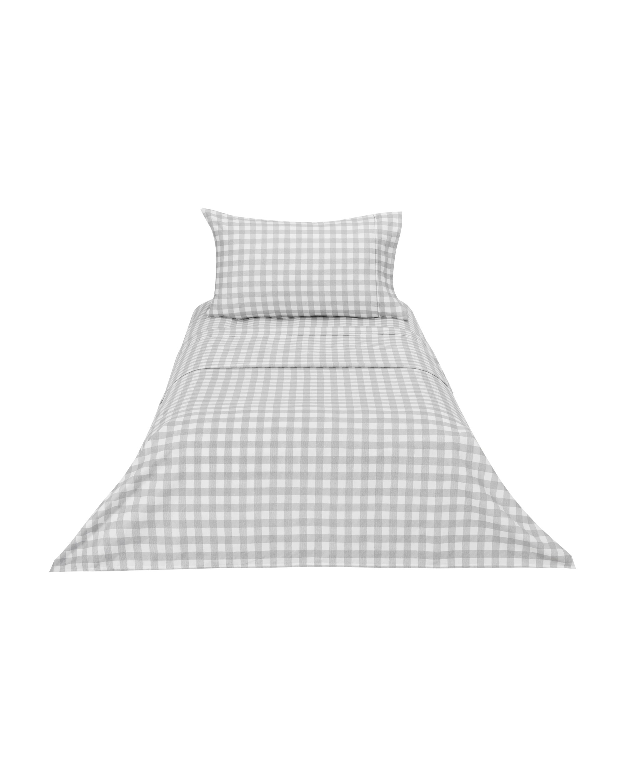 6 Gingham Cotton Flannelette Sheet Set - Single Bed, Grey, 6 of 7
