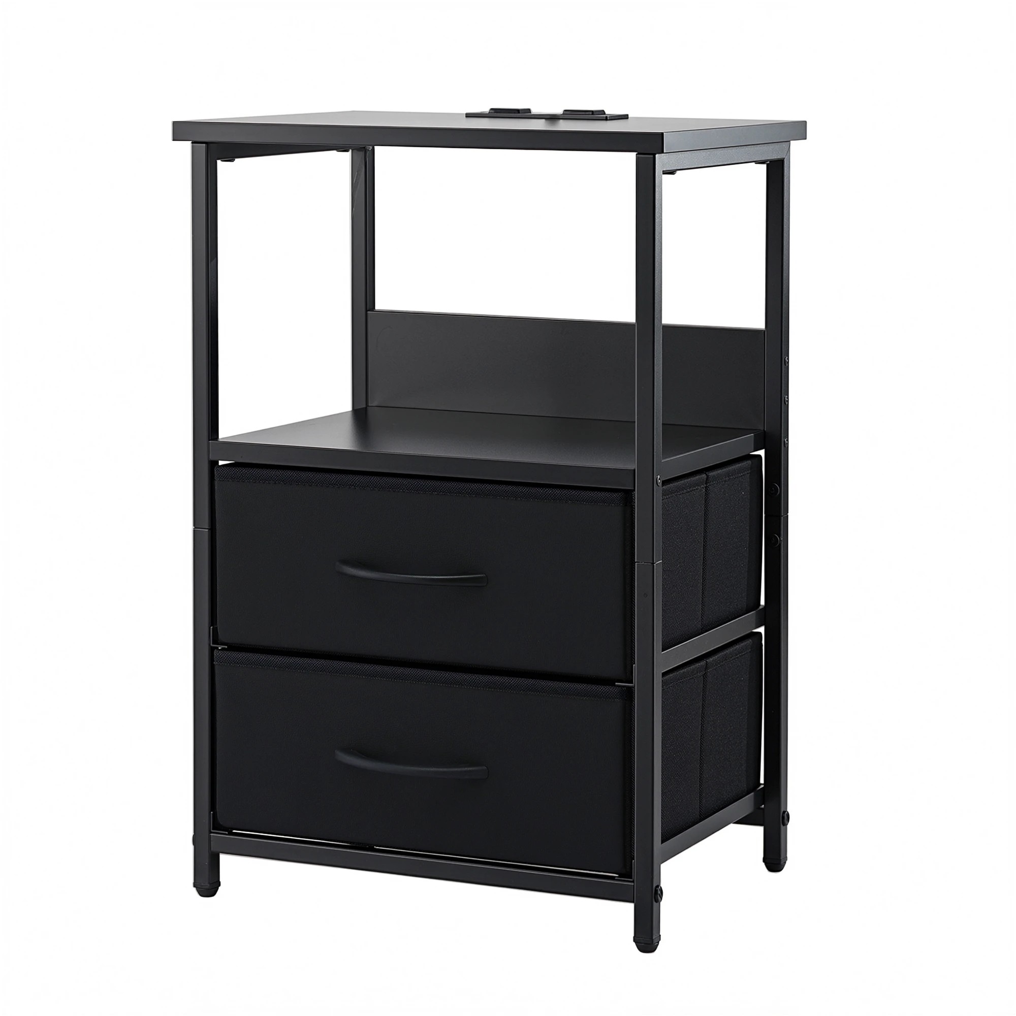 1 Artiss Bedside Table LED Nightstand Charging Station 2 Drawers Foldable - Black, 1 of 1