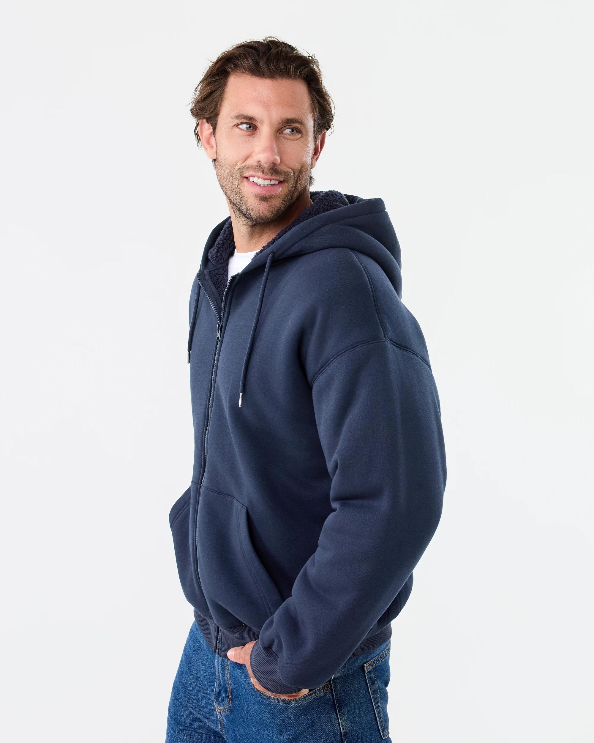 2 Sherpa Lined Zip Through Hoodie Nvy Sphire, 2 of 7