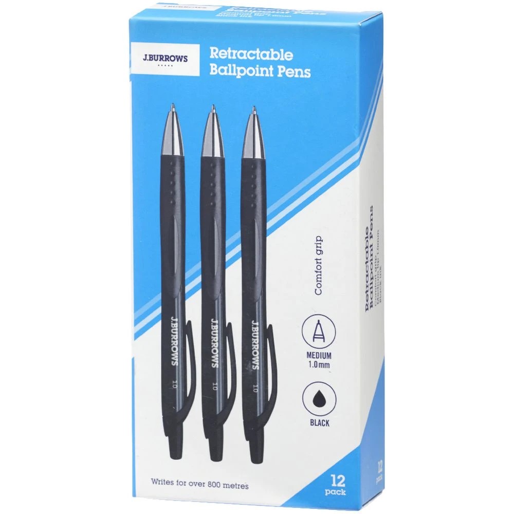4 J.Burrows Retractable Ballpoint Pens Black 12 Pack, 4 of 5