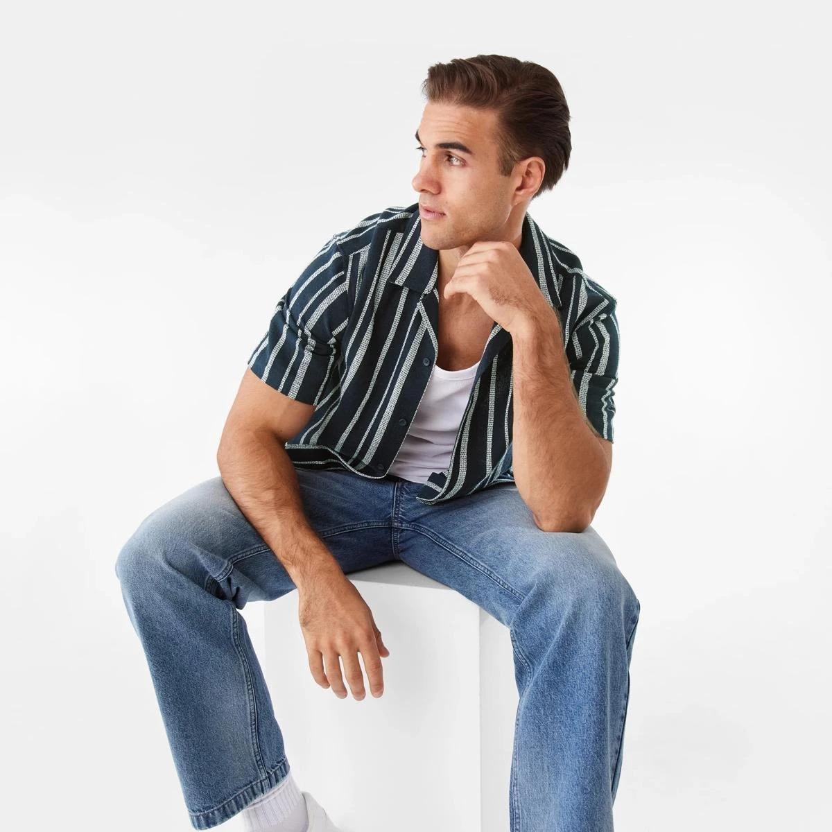 9 Short Sleeve Multi Textured Shirt VAM STRIPE SKY CAPTAIN, 9 of 9