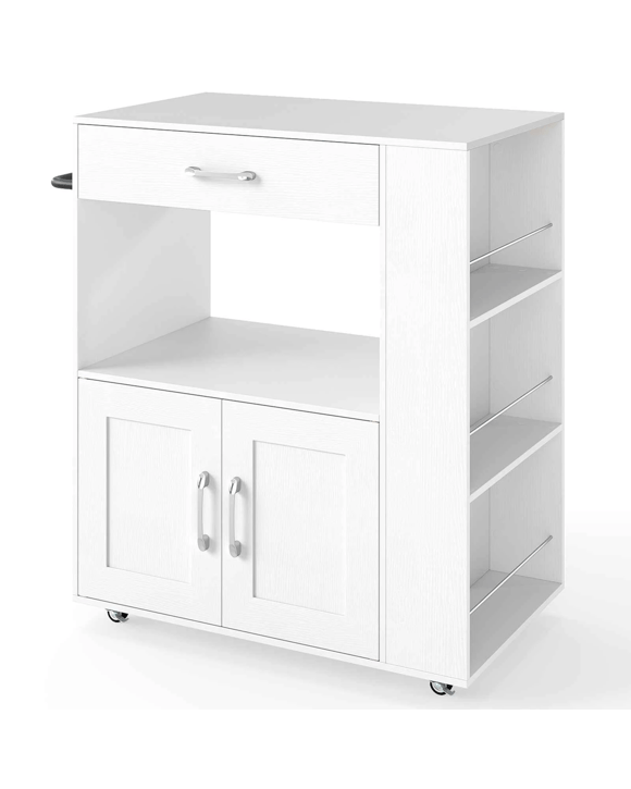Costway Kitchen Island Trolley Mobile Storage Cabinet Wood Serving Cart - White