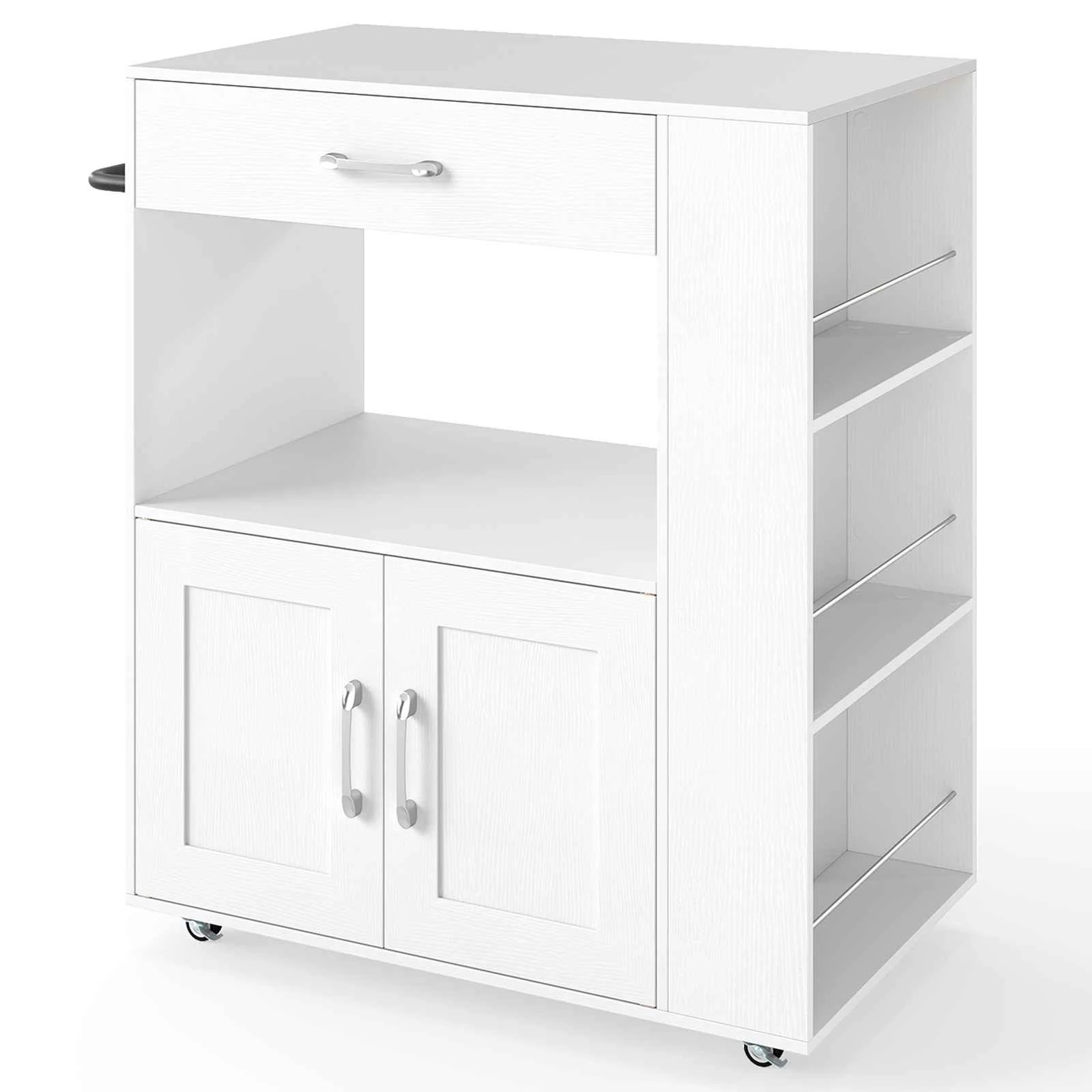 1 Costway Kitchen Island Trolley Mobile Storage Cabinet Wood Serving Cart - White, 1 of 1