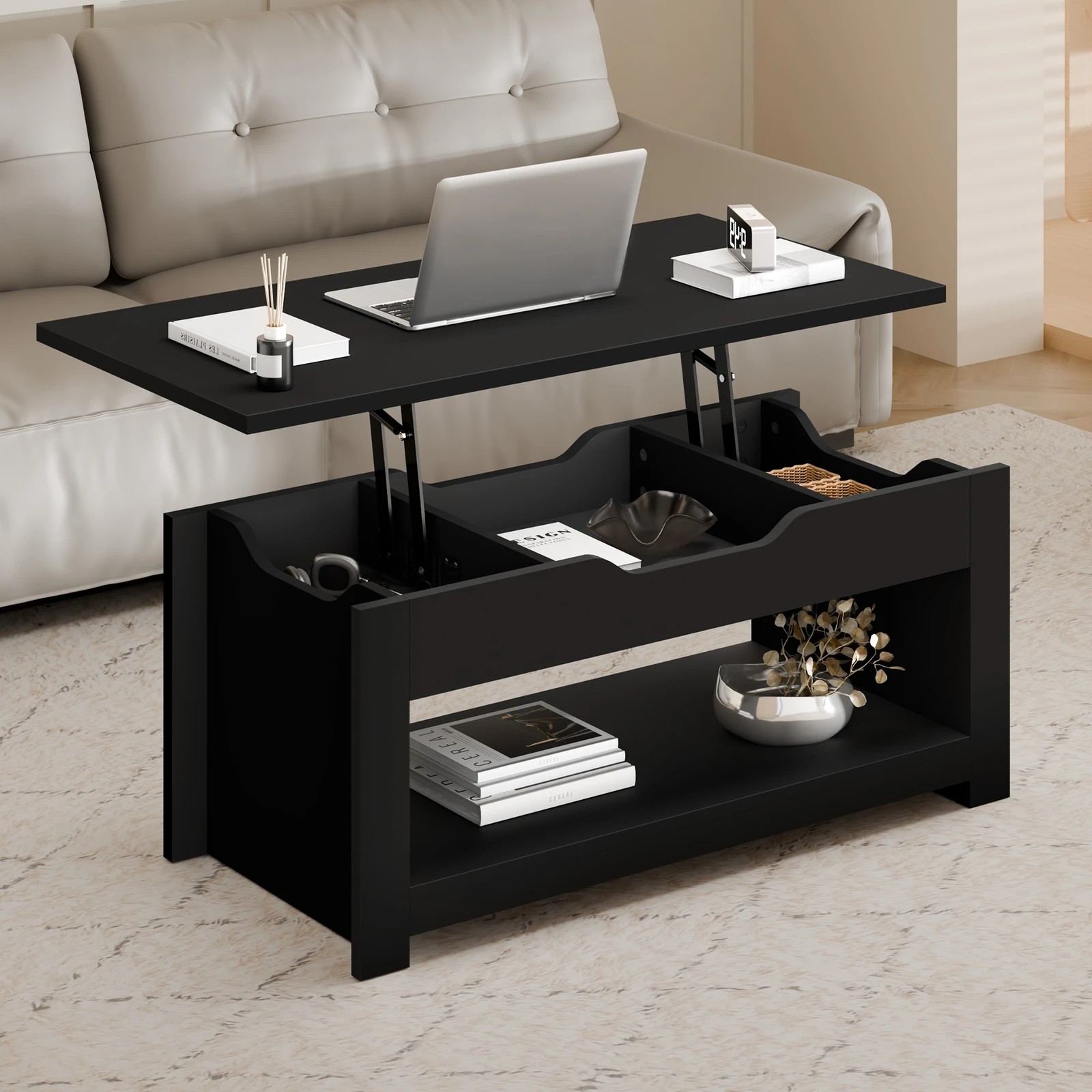 10 Alfordson Coffee Table Lift Up Top Laptop Desk Hidden Storage Shelf - Black, 10 of 10