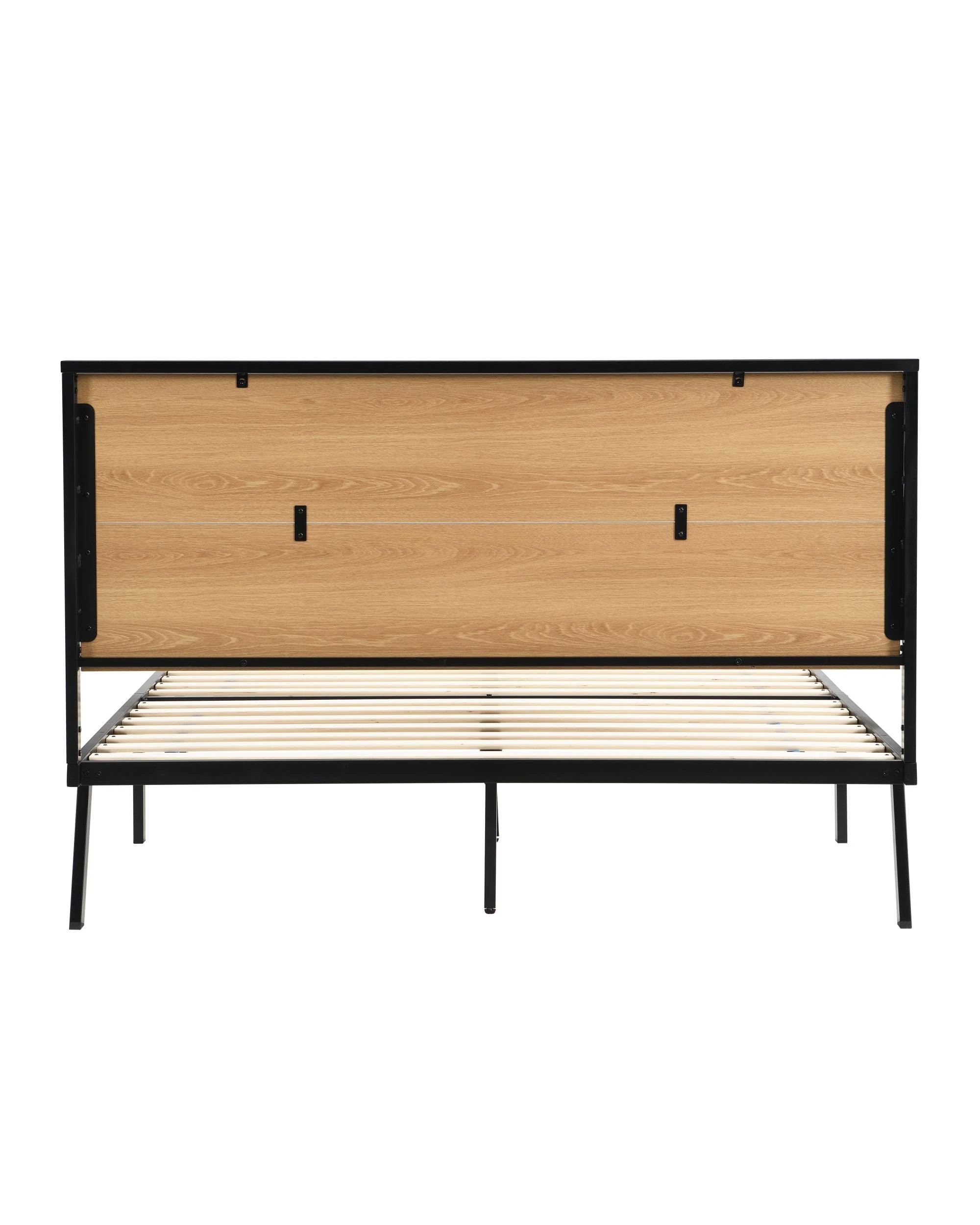 5 Kodu Metal and Wood Look Bed Frame Double Size Black and Oak - Natural, 5 of 10