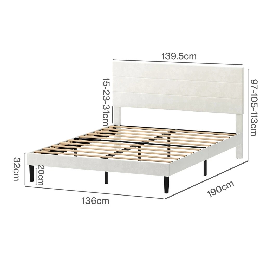 3 Levede Double Bed Frame with Headboard, Off White color, 3 of 8