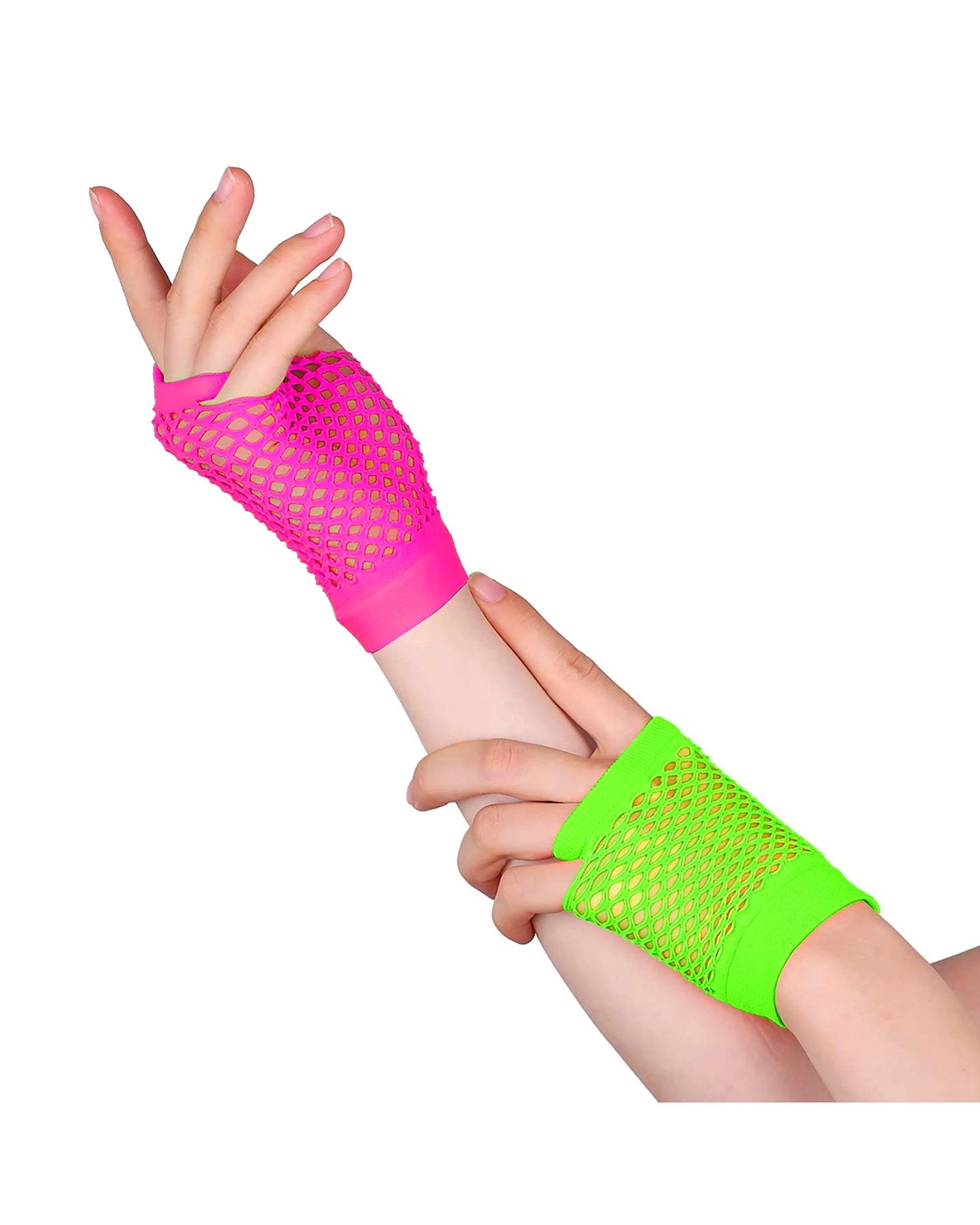 2 Oceana 80's Neon & Green Short Fishnet Gloves - One Size - Multi, 2 of 2