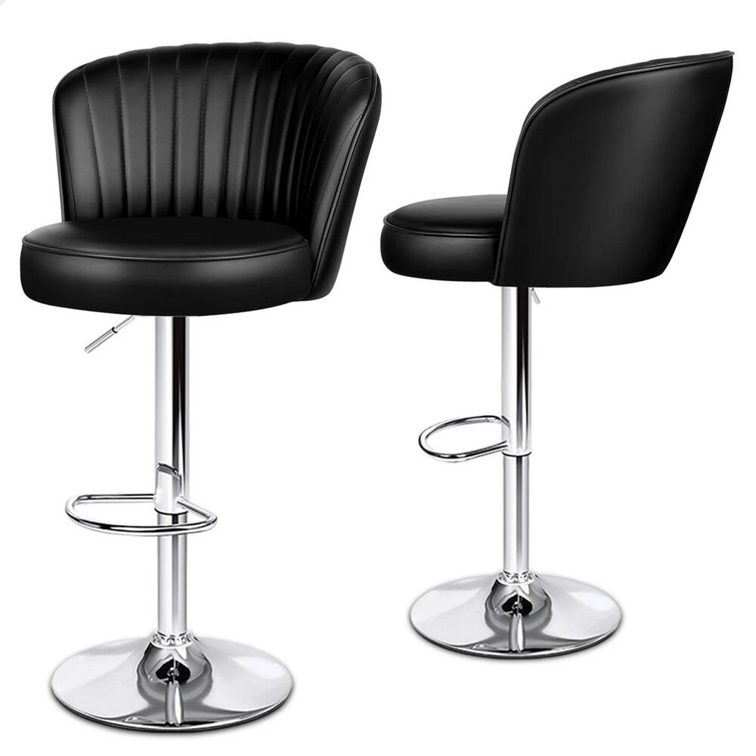 1 Alfordson 2x Bar Stools Gas Lift Leather Bar Chairs Kitchen Swivel Dylan - Black, 1 of 9