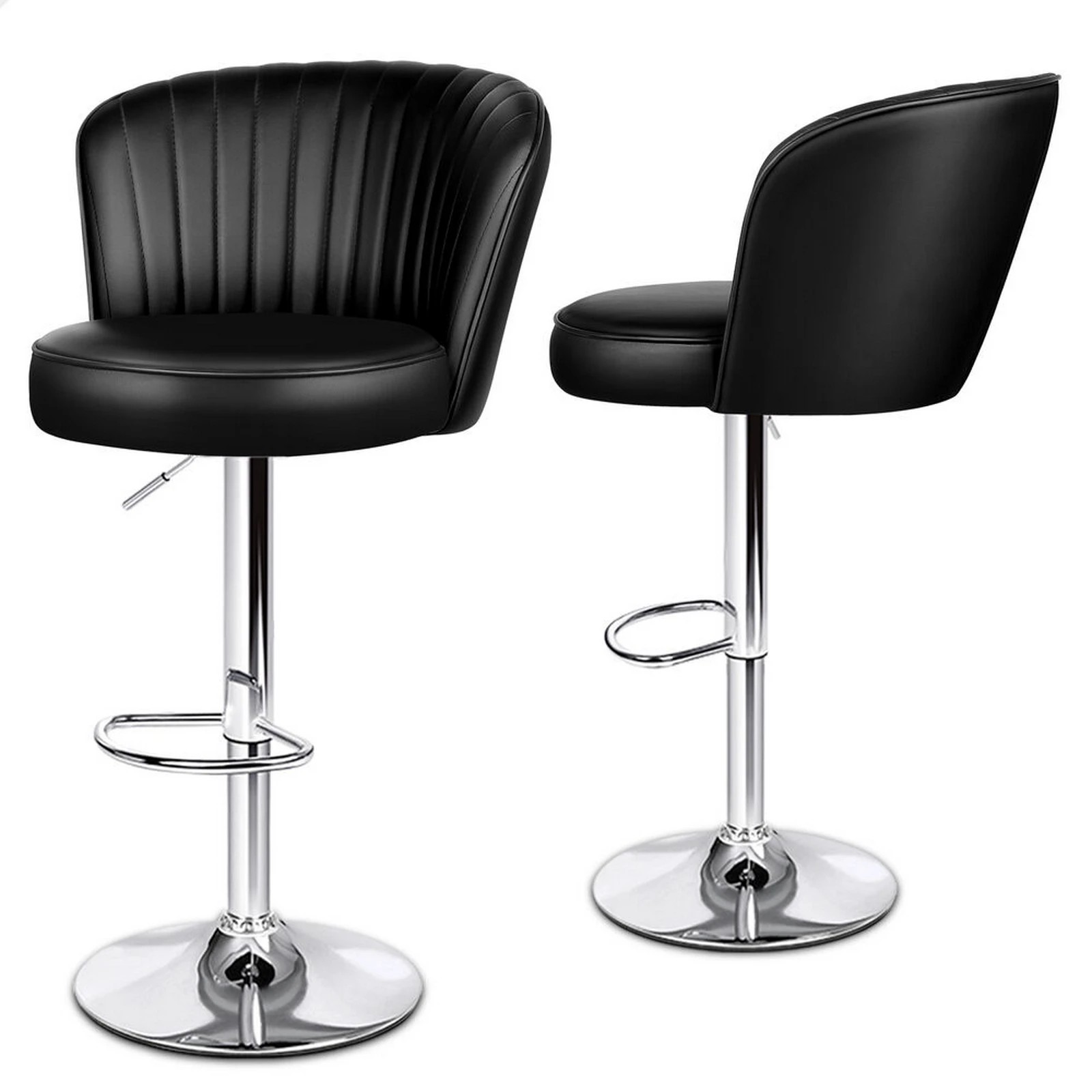 1 Alfordson 2x Bar Stools Gas Lift Leather Bar Chairs Kitchen Swivel Dylan - Black, 1 of 9