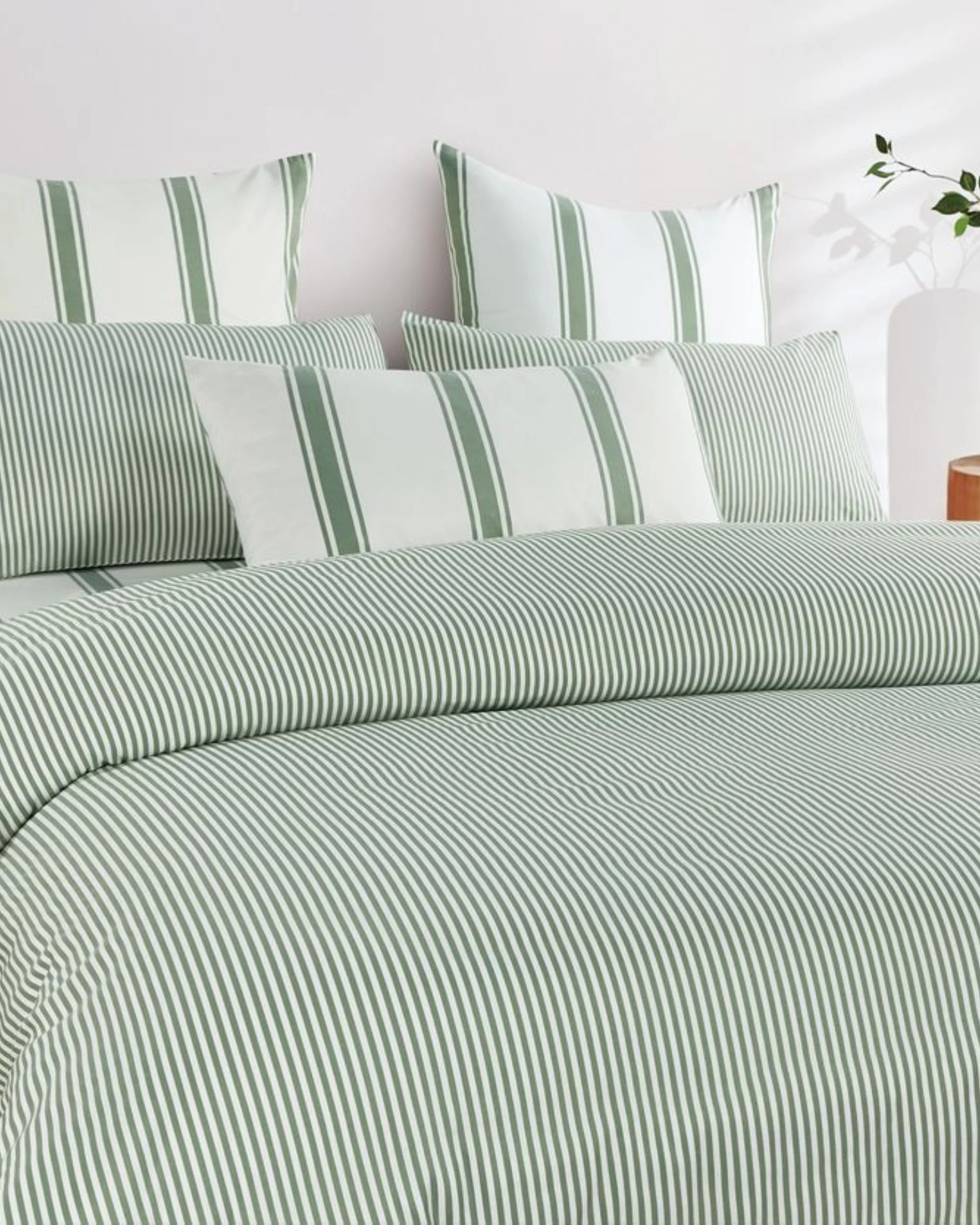 3 CleverPolly Yarn-Dyed Washed Microfibre Quilt Cover Set - Queen Bed - Thin Stripe Sage Green, 3 of 6