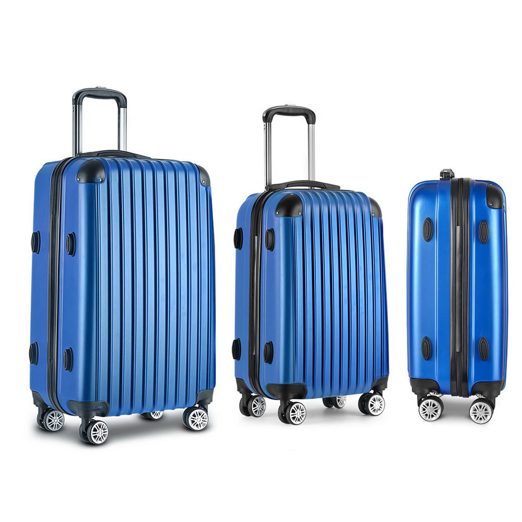 1 Wanderlite 3pcs Luggage Trolley Set Travel Suitcase Hard Case Carry On Bag - Blue, 1 of 5