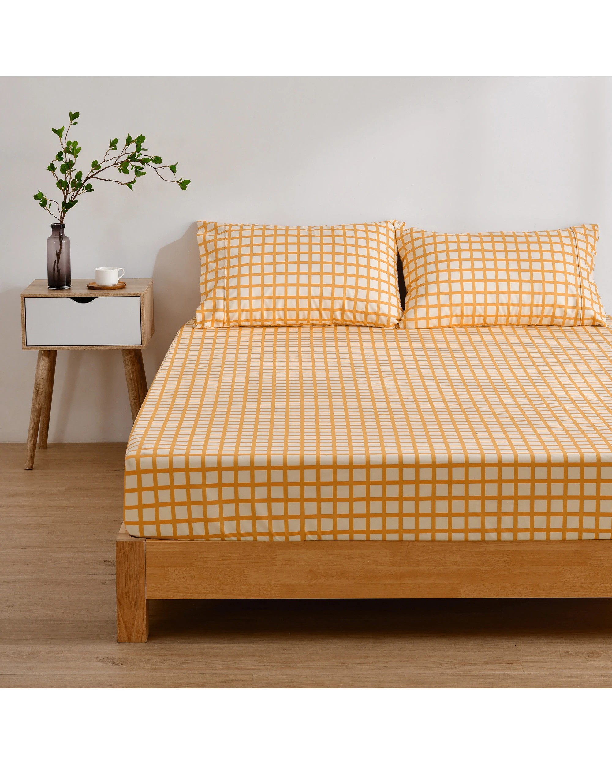 1 Dreamaker Micro Flannel Grid Combo Fitted Sheet Set - Queen Bed - Chai, 1 of 7