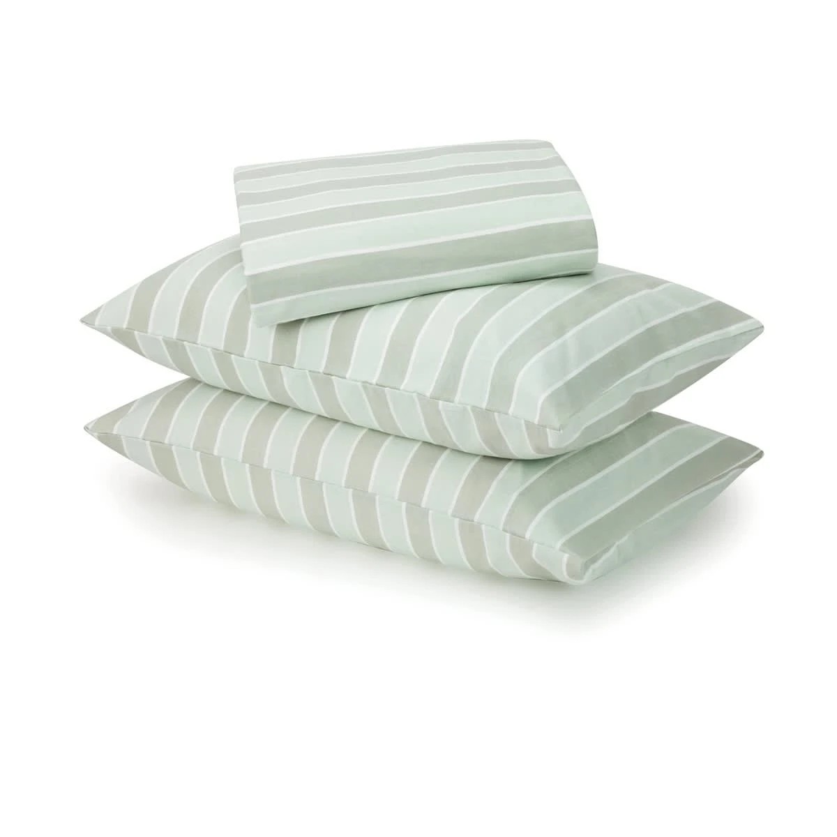 1 Stripe Flannelette Cotton Sheet Set - King Bed, Sage, 1 of 7