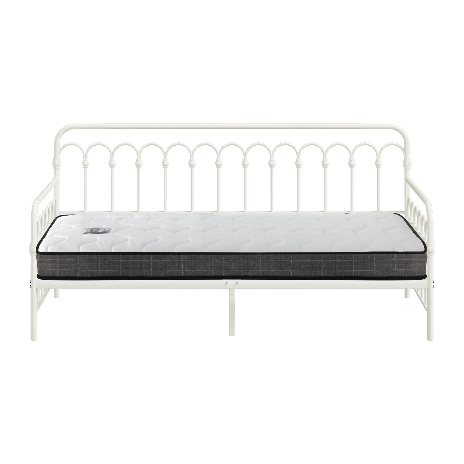9 Oikiture Metal Daybed Frame Single Size Sofa Bed Support with Mattress - Beige, 9 of 10