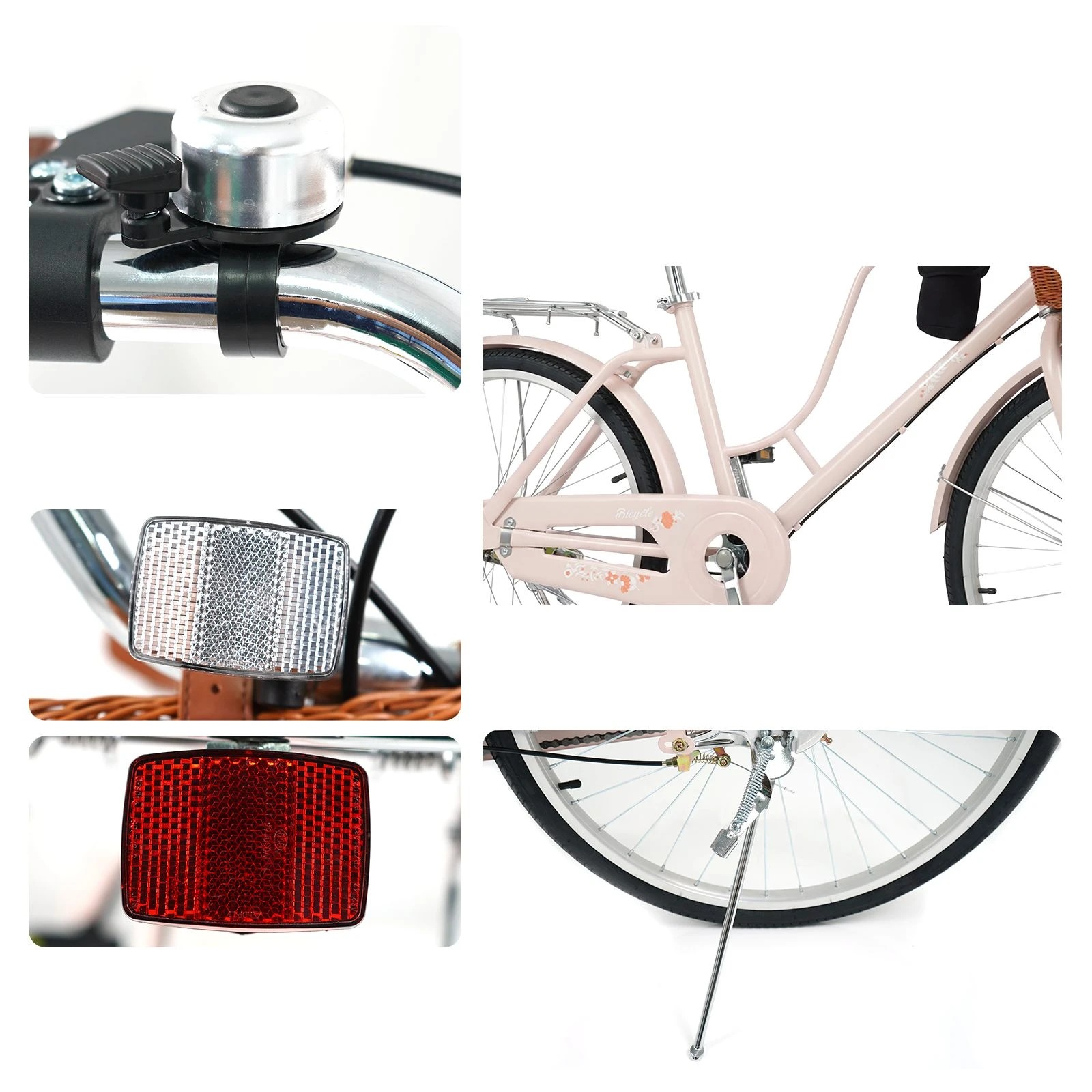 3 Costway 66cm Beach Cruiser Bike Adjustable Commuter Bicycle w/Basket Rear Rack Cup Holder Adult - Pink, 3 of 4