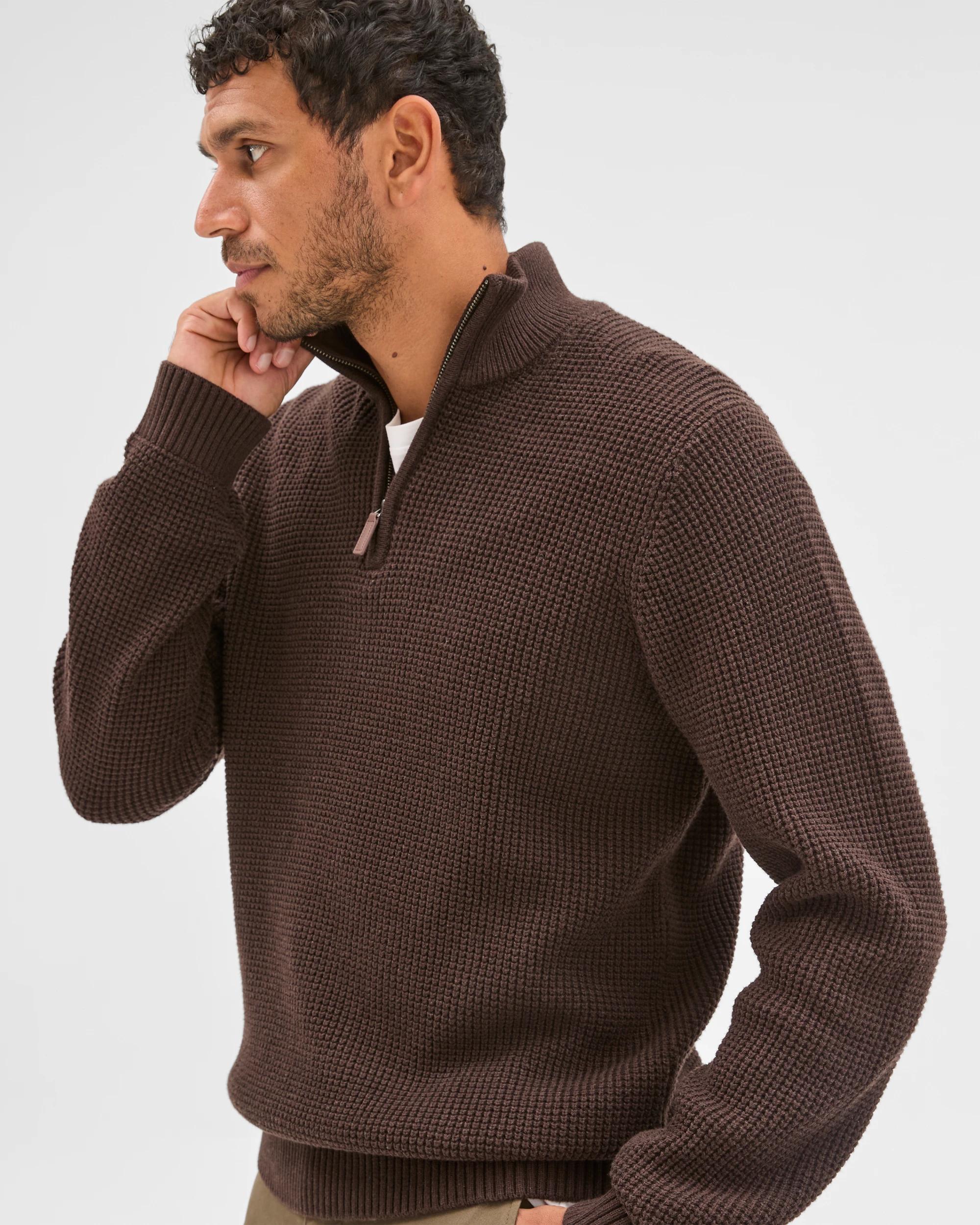 3 Target Man Australian Cotton 1/2 Zip Knit Jumper CHOCOLATE, 3 of 6