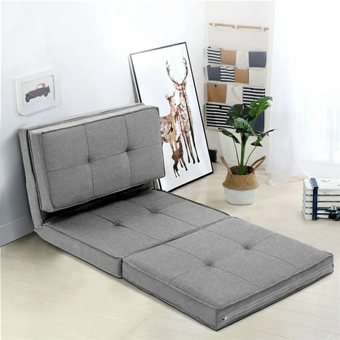 6 Artiss Floor Lounge Single Sofa Bed  Fabric - Grey, 6 of 6