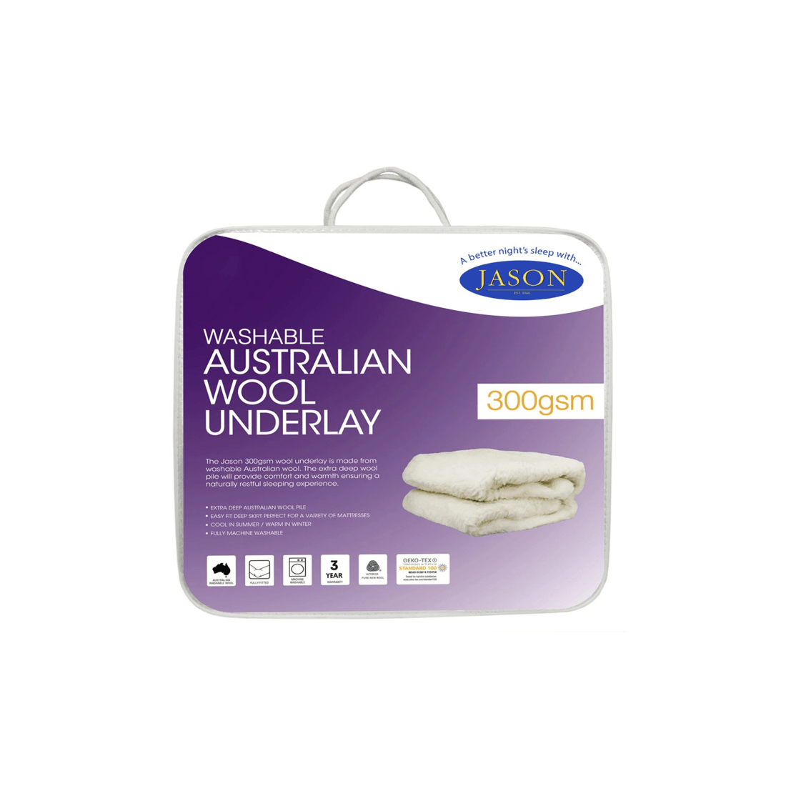 3 Jason Queen Bed Reversible Underlays Australian Wool 300 Gsm
 - White, 3 of 3