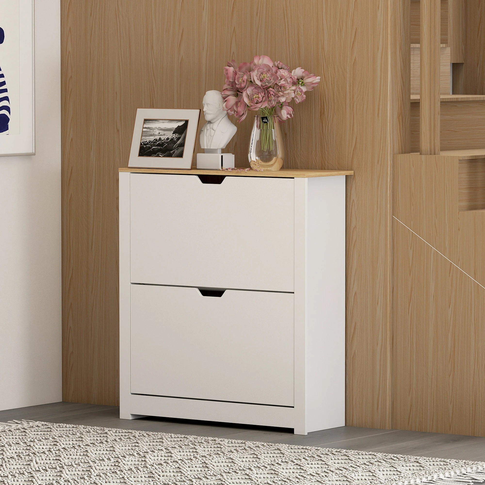 8 Levede Narrow Shoe Cabinet 2 Flip Drawers - White, 8 of 9