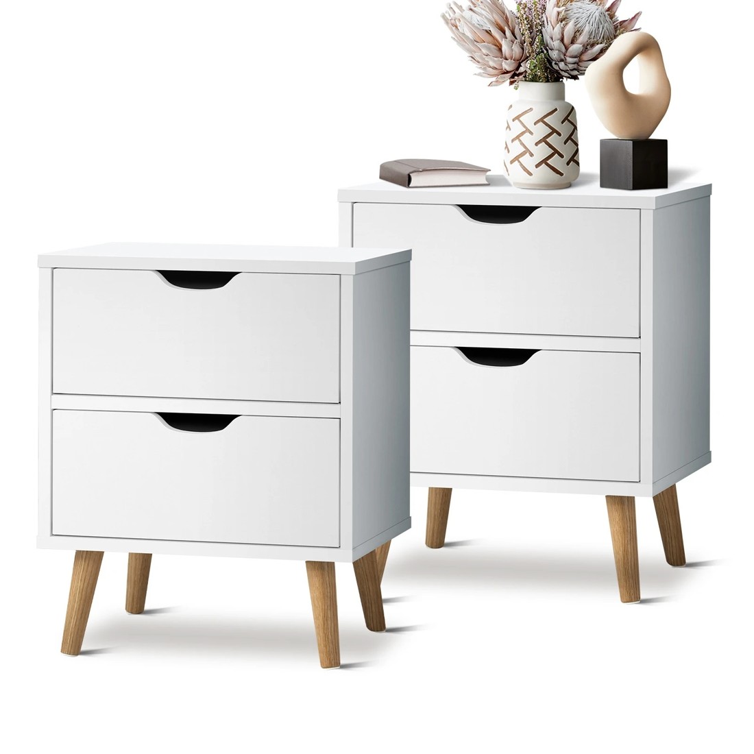 1 Oikiture Bedside Tables Set of 2 Side Table Nightstand Storage Cabinet - White, 1 of 9