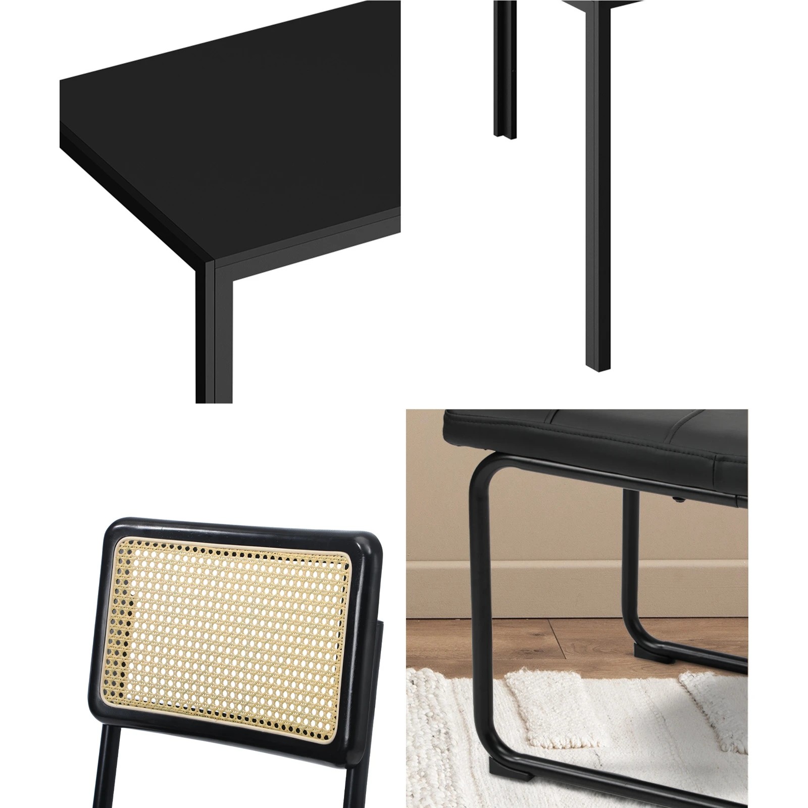 4 Oikiture 140cm Rectangle Dining Table with 6PCS Dining Chairs Leather - Black, 4 of 9