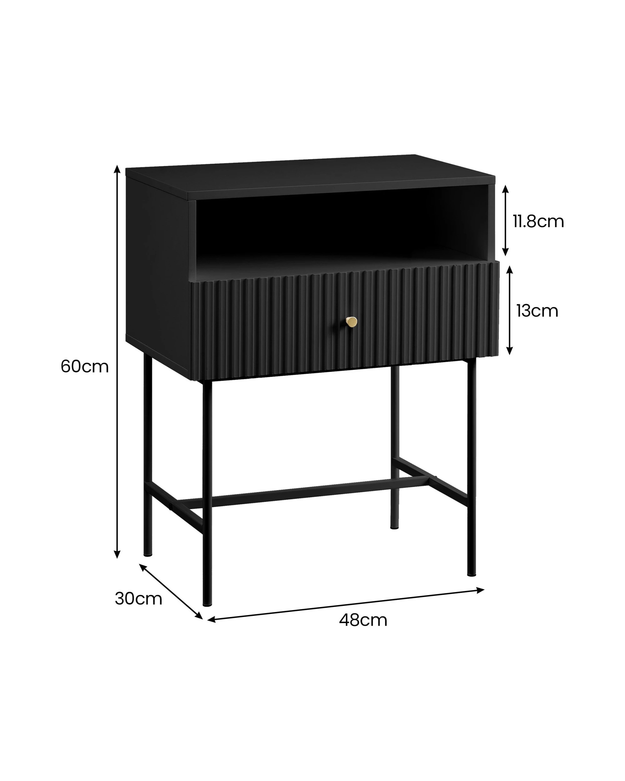 4 Sarantino Cecil Slender Fluted Bedside Table In Black, 4 of 10
