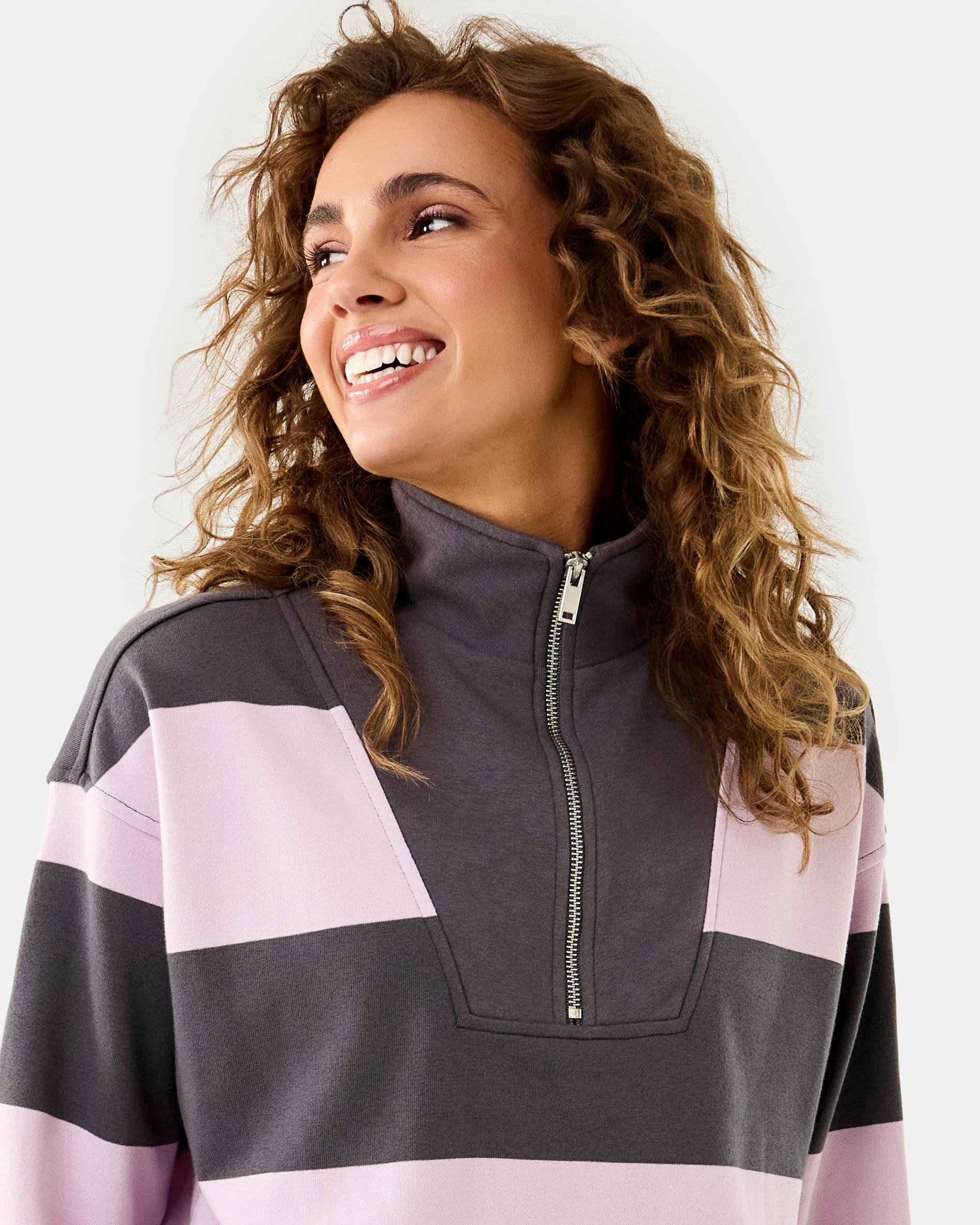 8 Funnel Neck Quarter Zip Sweatshirt Stripe, 8 of 10