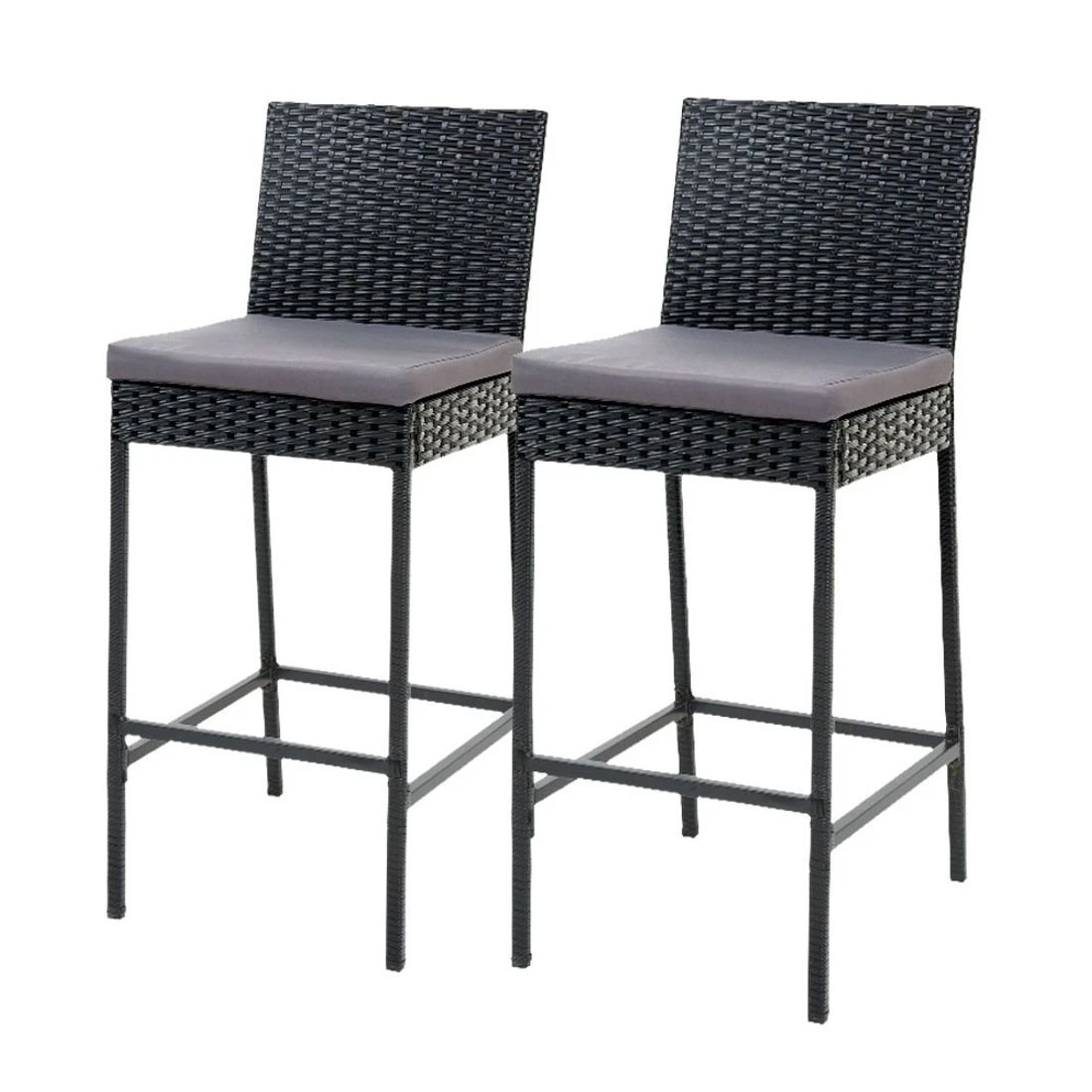 1 Gardeon 2-Piece Outdoor Bar Stools Dining Chair Bar Stools Rattan Furniture - Black, 1 of 5