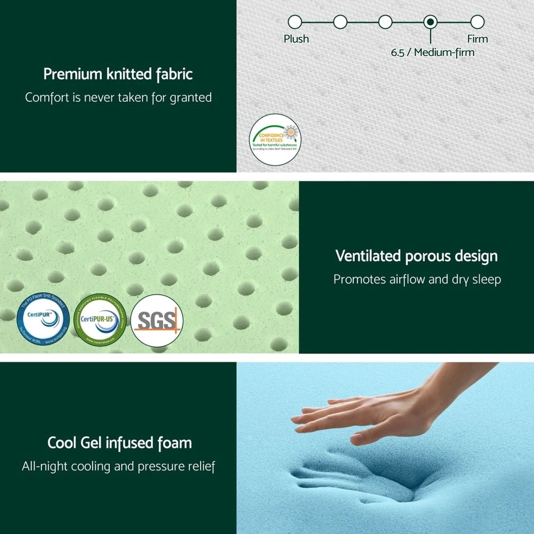 5 Giselle 20cm Memory Foam Mattress Green Tea Single - Single Bed - White, 5 of 5