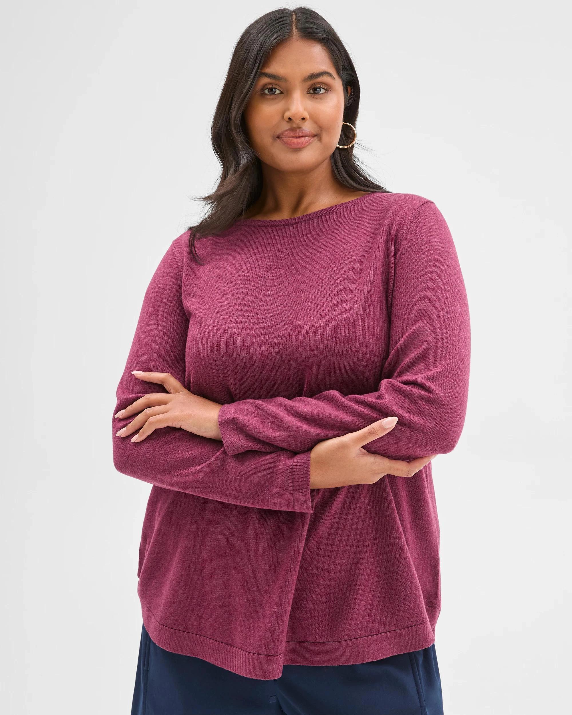 2 Target Curve Plus Size Long Sleeve Curve Hem Rib Jumper CRUSHED VIOLET MARLE, 2 of 6