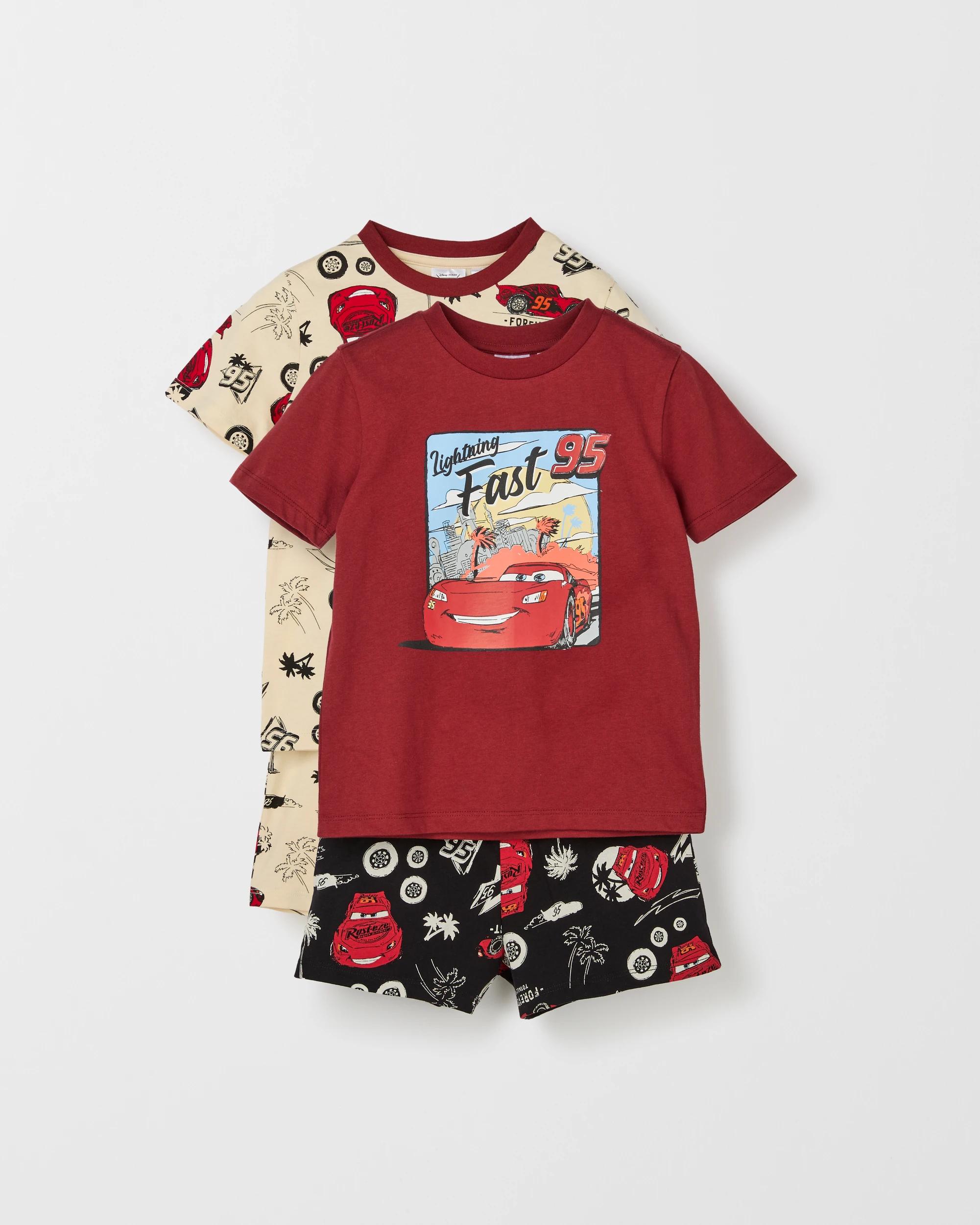 1 Disney Organic Cotton 2 Pack Younger Boys Top & Shorts Pyjama Set CARS, 1 of 7