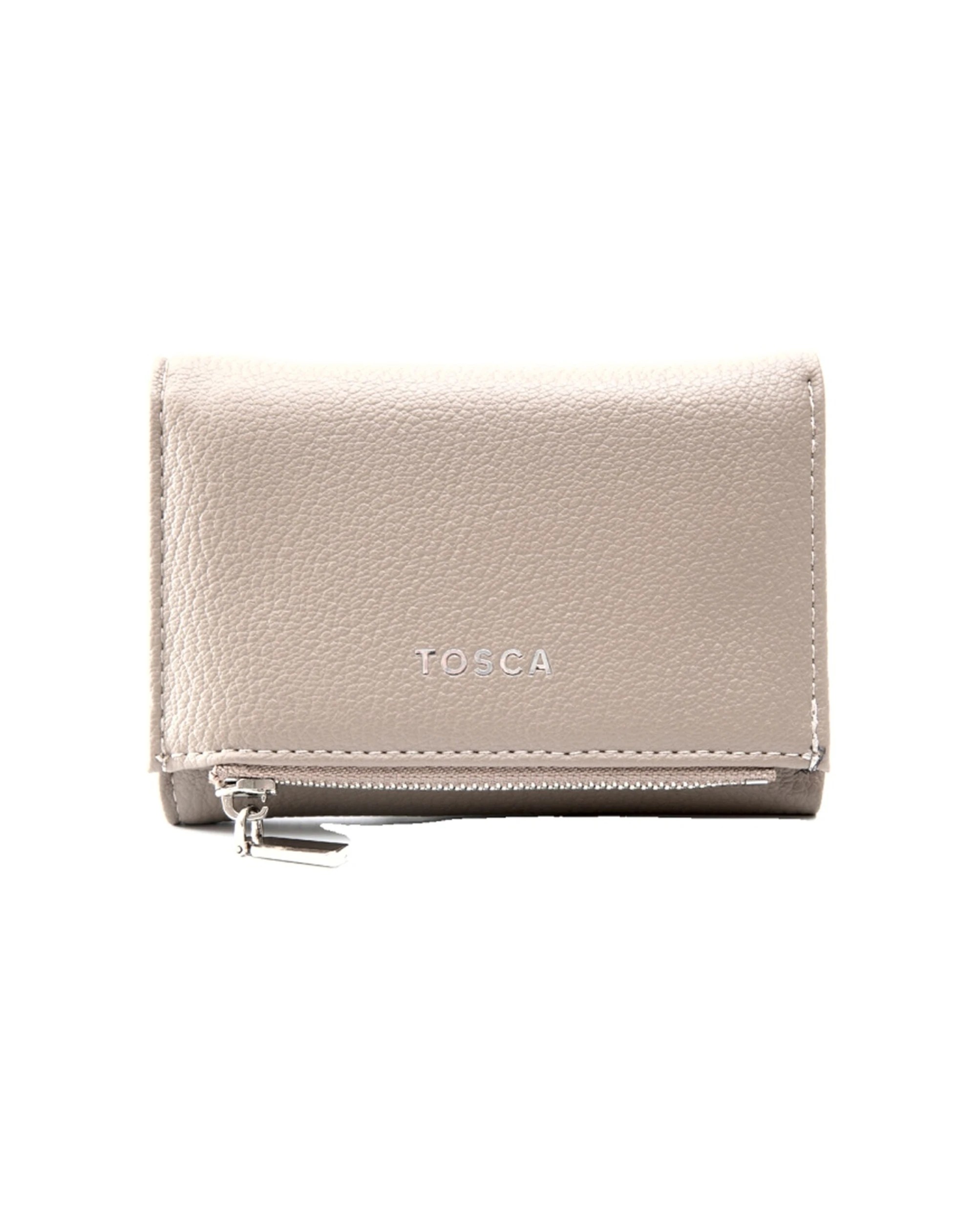 1 Tosca PU Wallet Textured Silver Zipper Everyday Foldable Purse Warm Taupe - Beige, 1 of 5