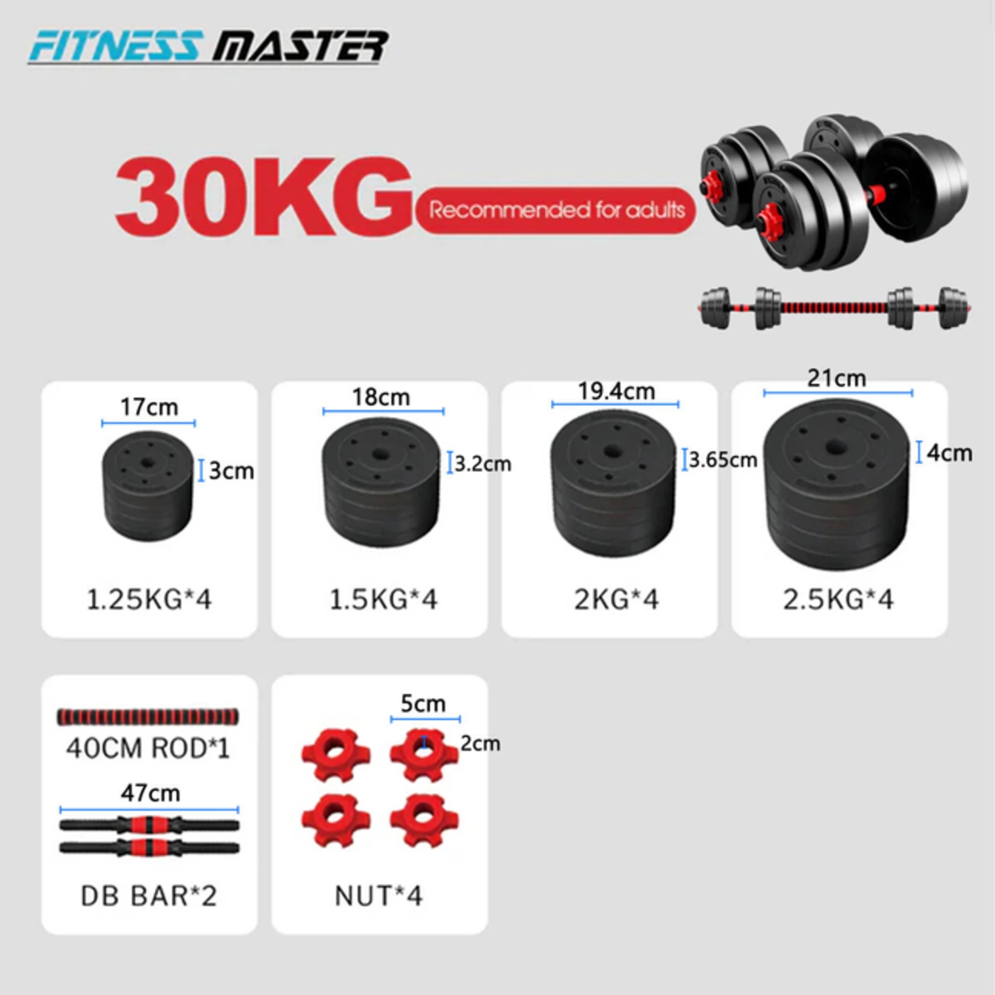 8 Fitness Master 30kg Adjustable Dumbbell Set Barbell Home Gym Workout, 8 of 9