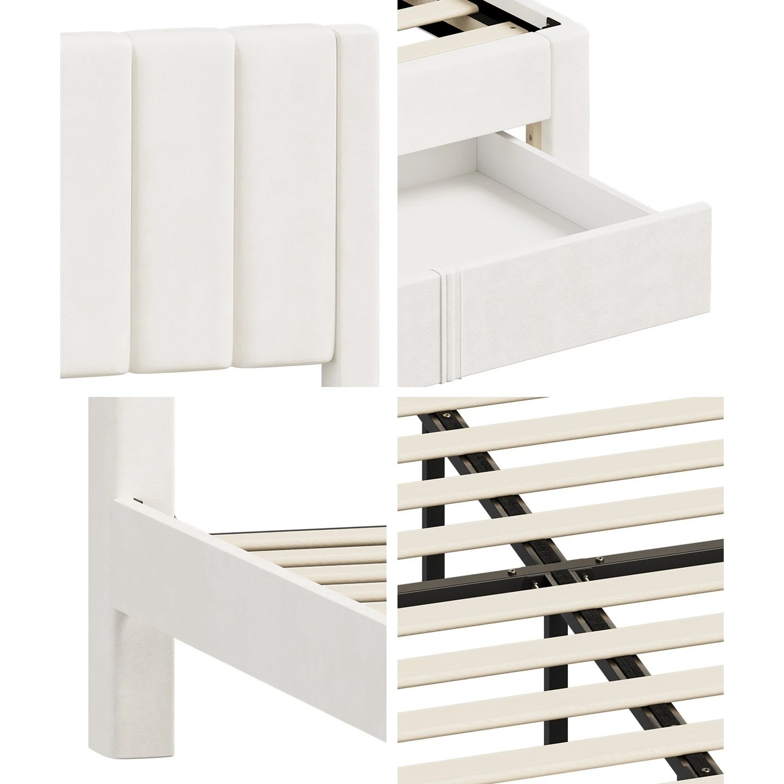 5 Oikiture Bed Frame Double Size Headboard Platform Base with Drawer - Beige, 5 of 8