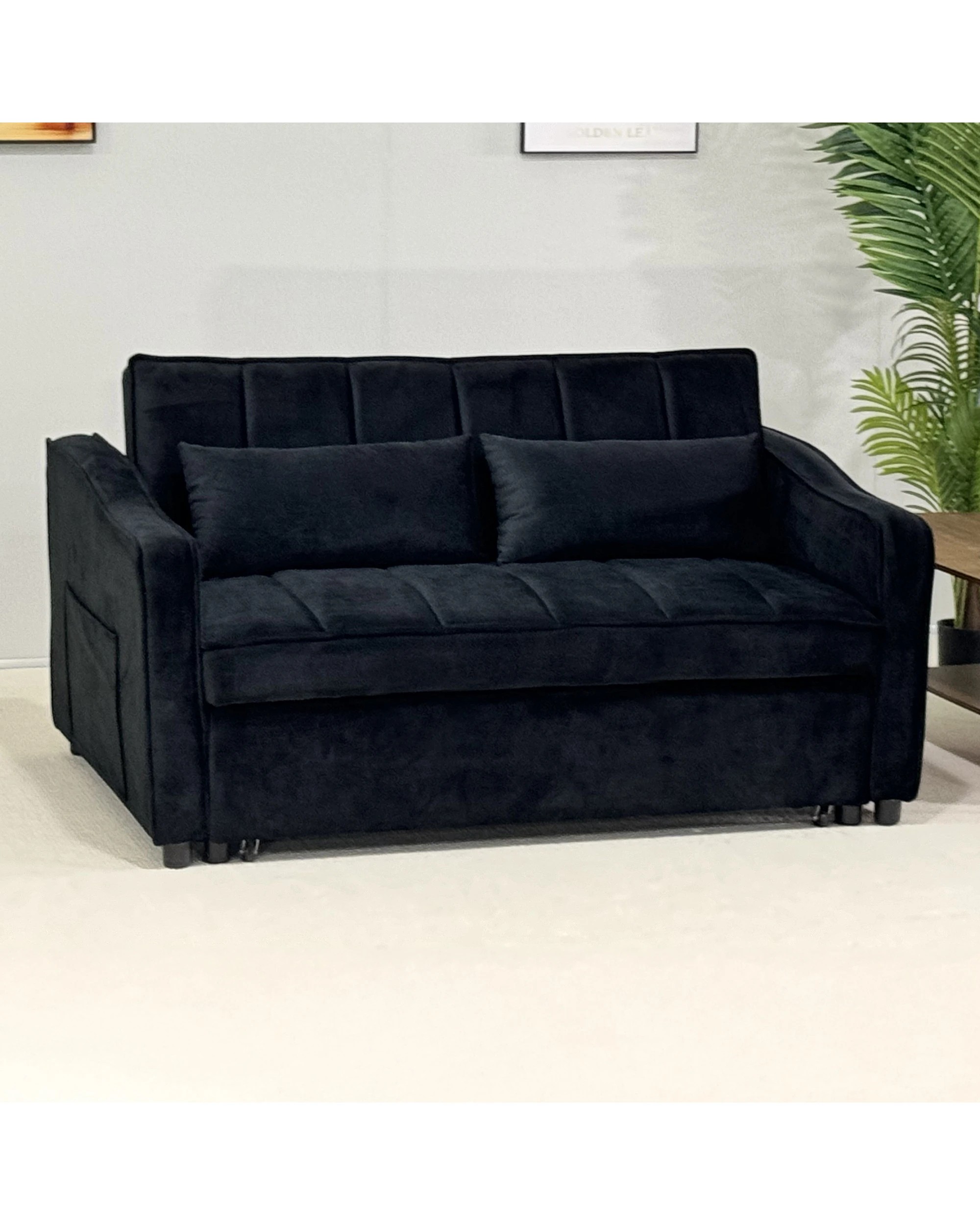 8 Sarantino Fenton Velvet 2-Seater Sofa Bed - Black, 8 of 9