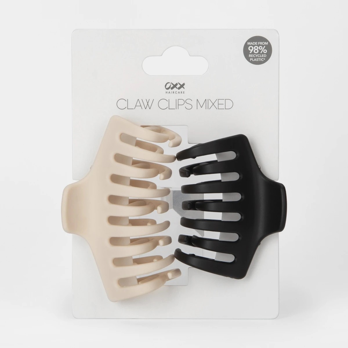 3 OXX Haircare 2 Pack Bone and Black Medium and Small Barrel Triple Grip Claw Hair Clips, 3 of 4