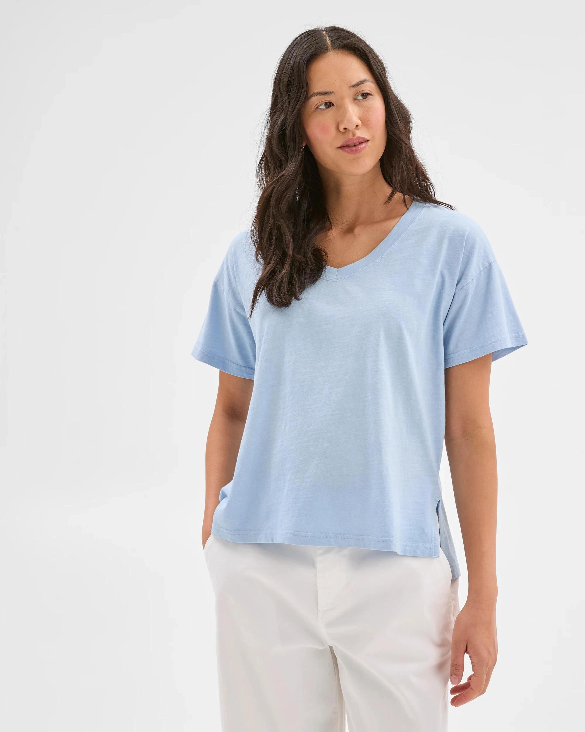 2 Target Australian Cotton Relaxed Slub V-Neck T-Shirt Summer Blue, 2 of 7