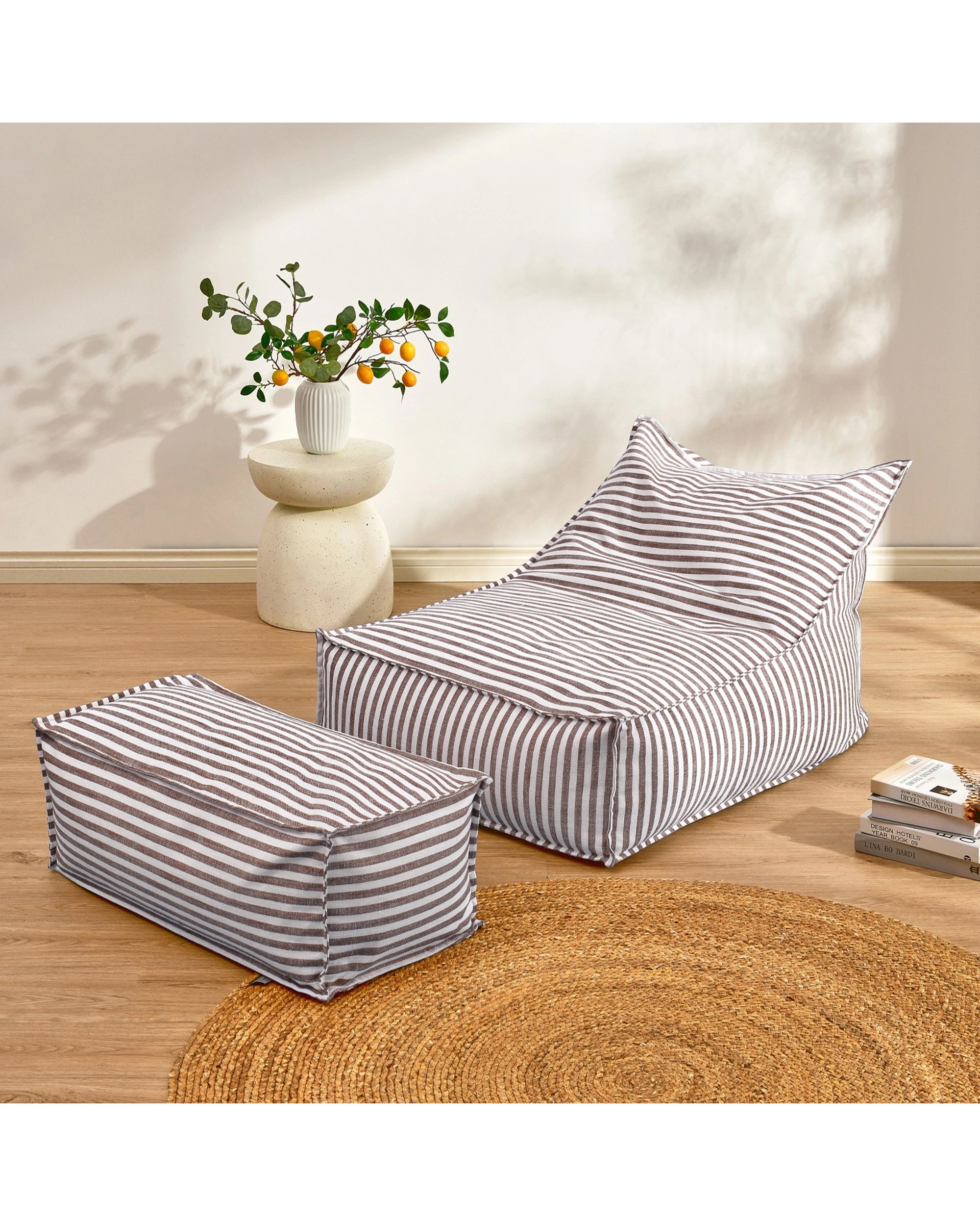 6 Cadence & Co. Oscar Faux Linen Ottoman Bean Bag Cover - Cacao, 6 of 6